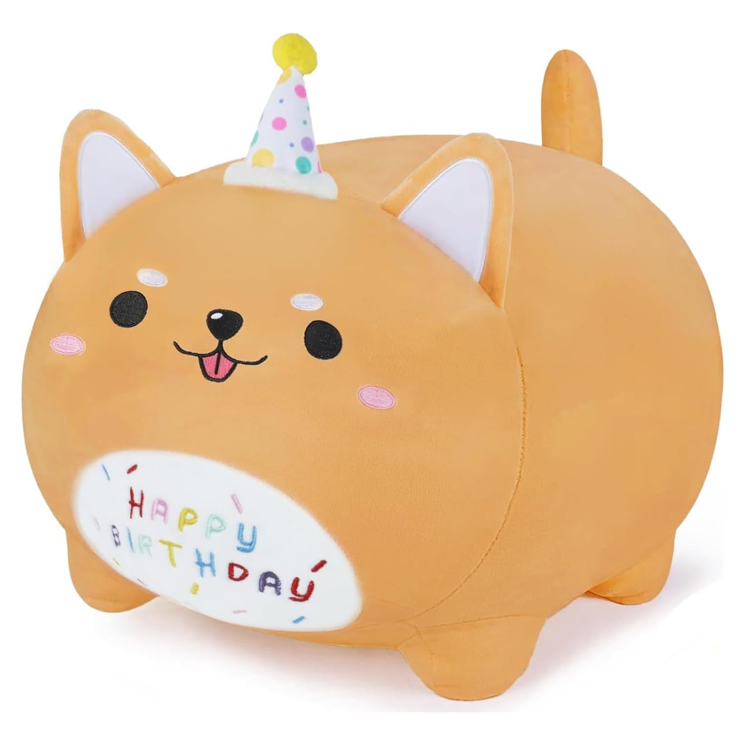 Almohada de Juguete de Felpa Corgi Feliz Cumpleaños 40cm