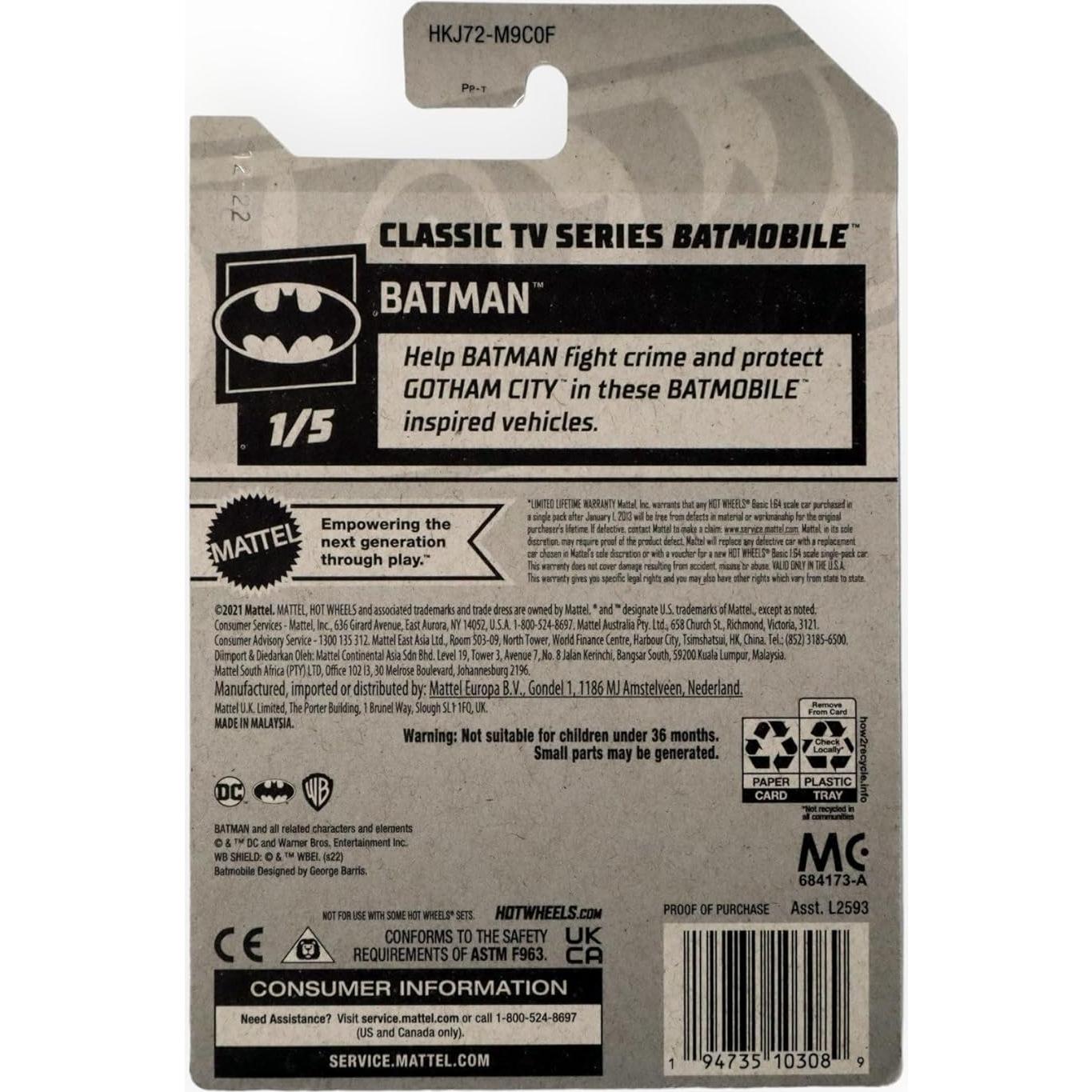 Hot Wheels Batmóvil Clásico Mattel 1:64 Verde 17.3cm