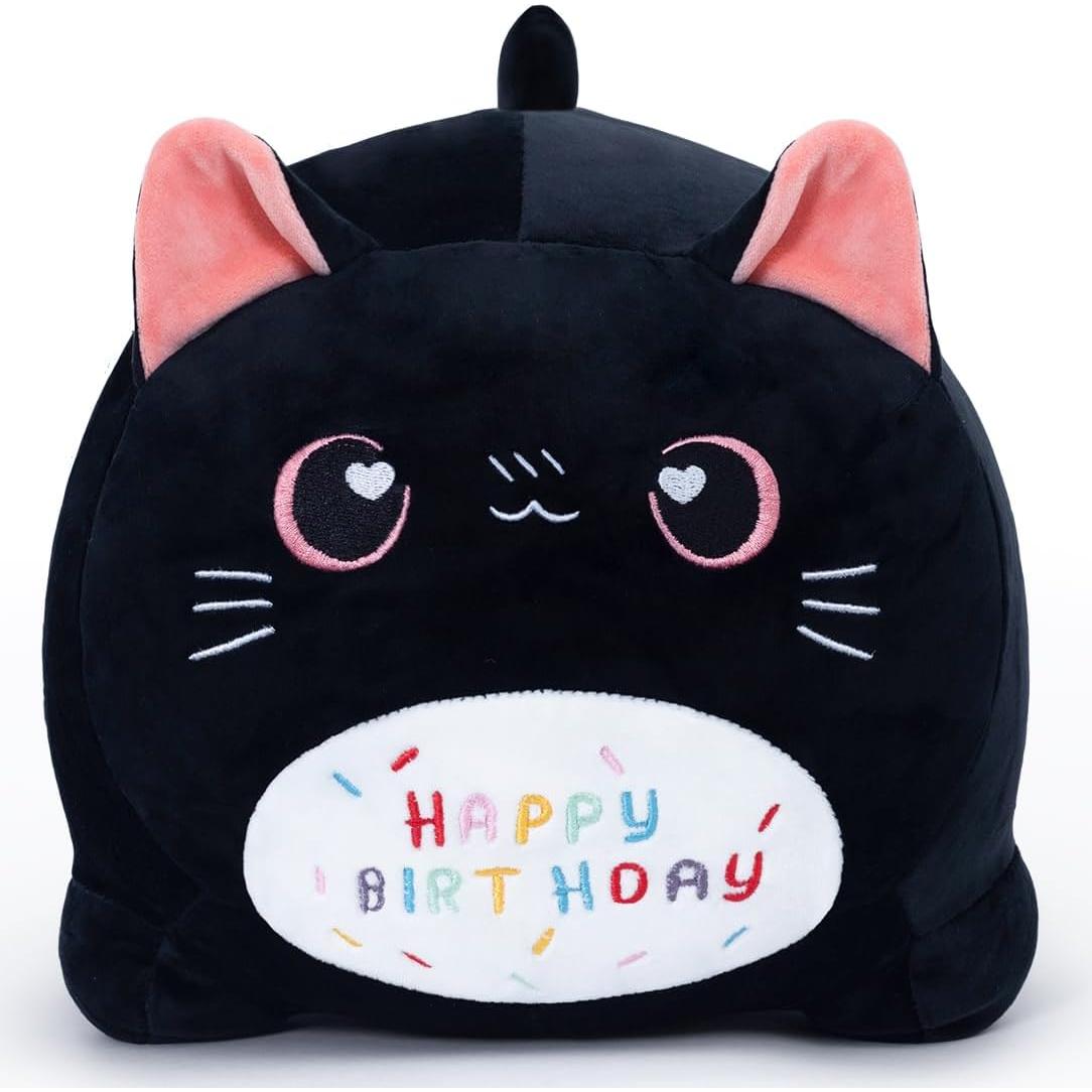 Almohada de Juguete de Felpa Gato Negro 40 cm Feliz Cumpleaños