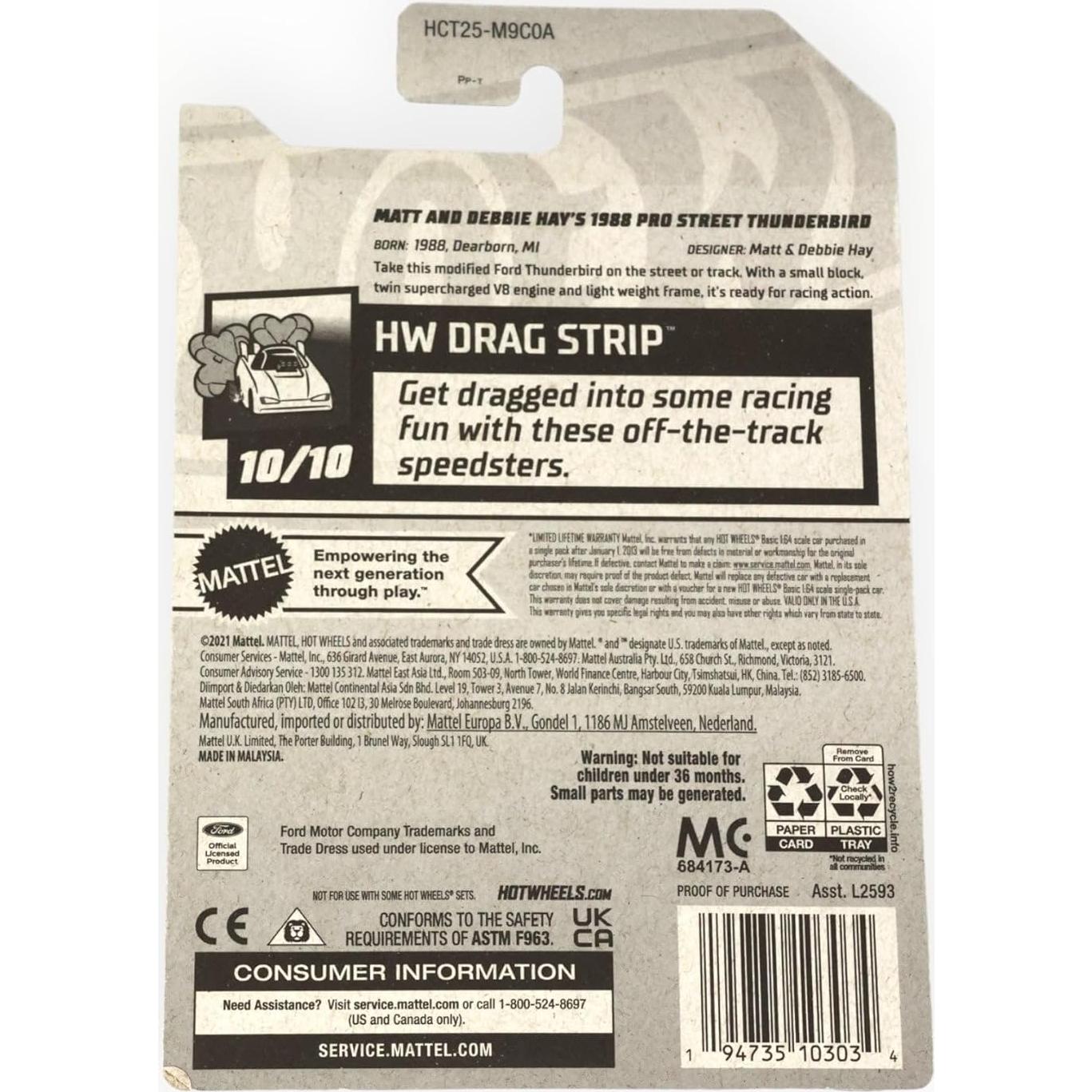 Hot Wheels Coche de Juguete Mattel 1988 Pro Street Thunderbird 1:64