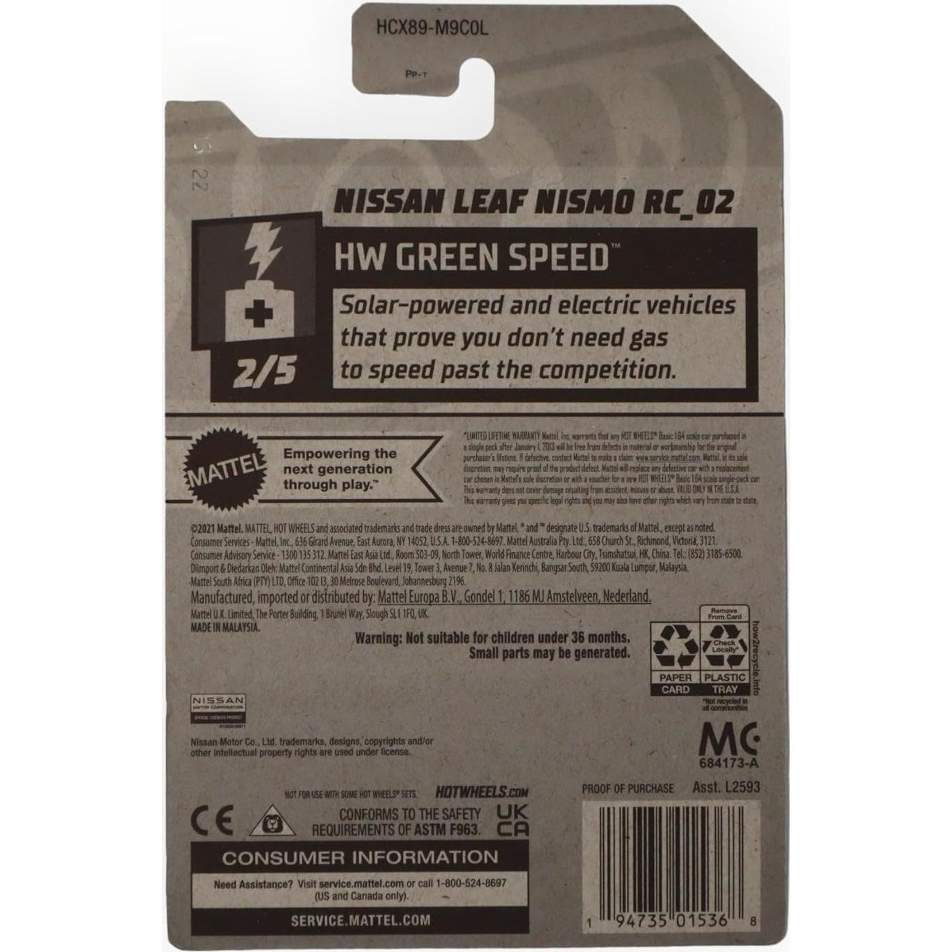 Hot Wheels Nissan Leaf RC 2022 - Verde 2/5 [Azul] 45g