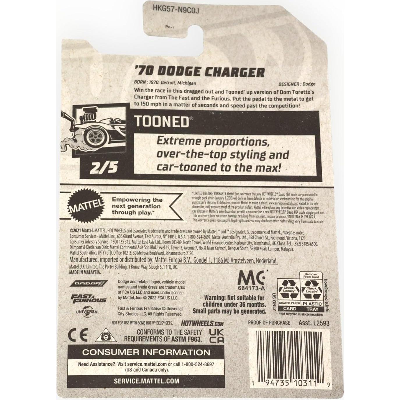 Hot Wheels Dodge Charger '70 Tooned 1:64 Mattel Negro