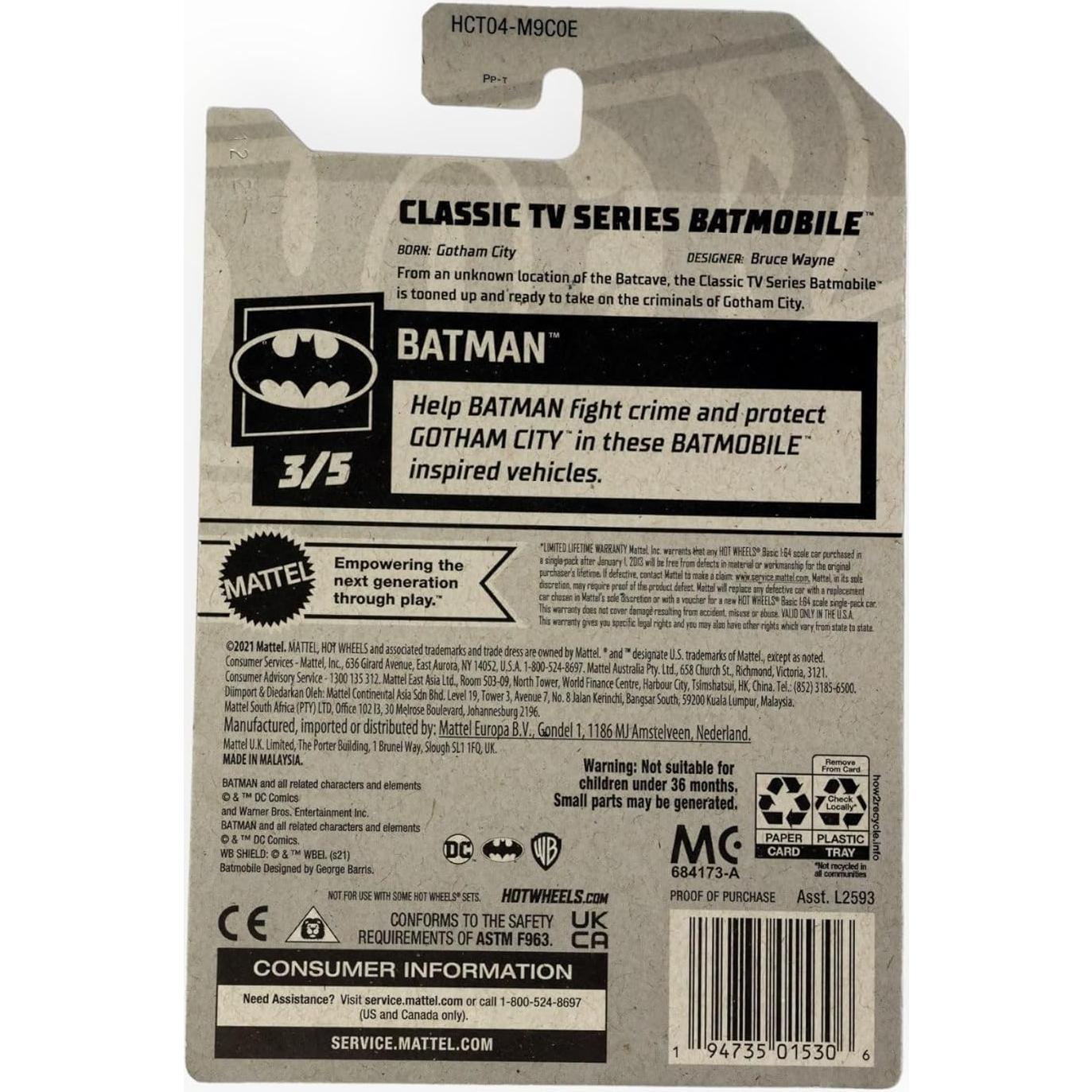 Hot Wheels Batmóvil Clásico Negro/Rojo 1:64 Mattel