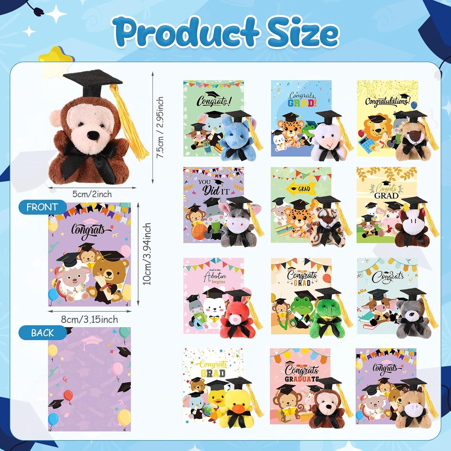30 Mini Animales de Peluche Graduación + Tarjetas Personalizadas