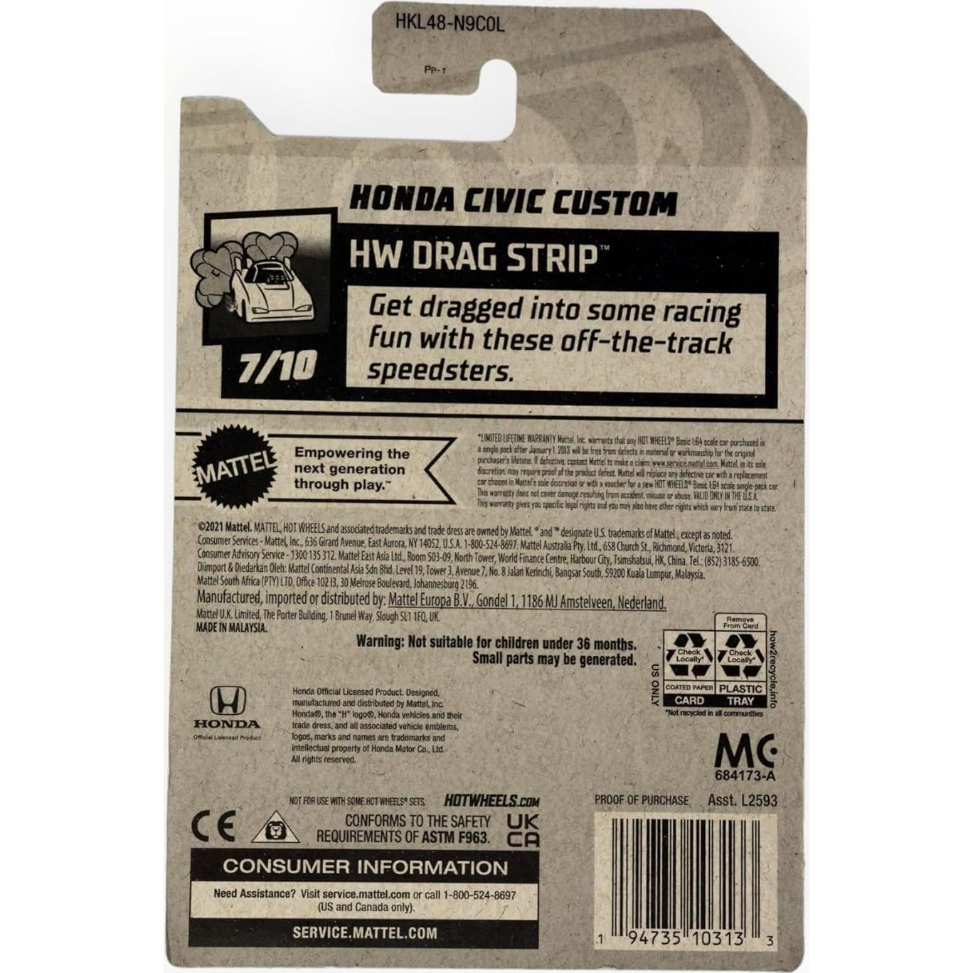 Hot Wheels Honda Civic Personalizado 1:64 Rojo - HW Drag Strip