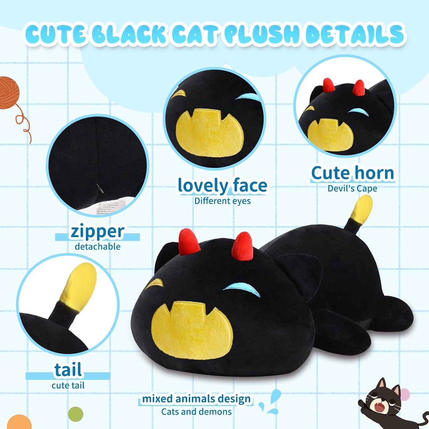 Almohada de Gato Negro de Peluche SNOWOLF 30 cm Suave