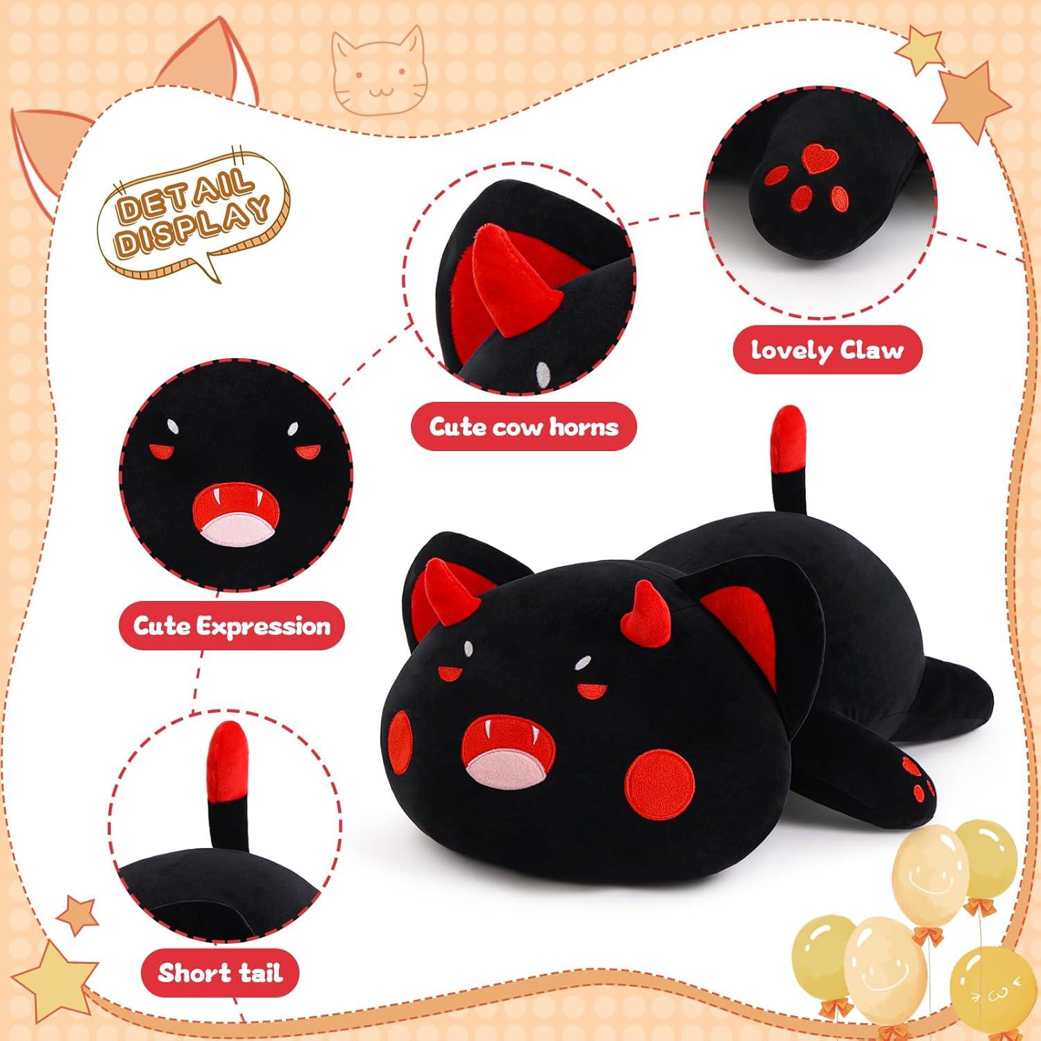 Almohada de felpa gato negro SNOWOLF 30 cm suave kawaii