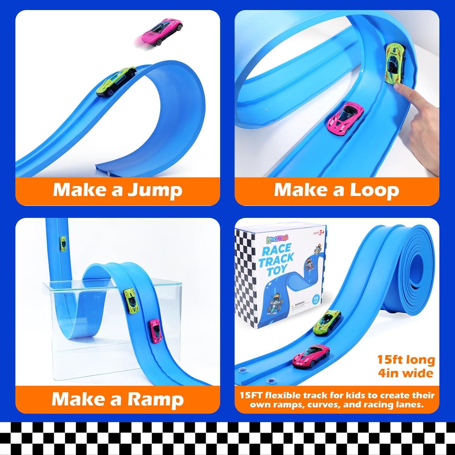 Pista de Carreras Flexible TPE 4.57m con Ventosas - Juguete para Niños