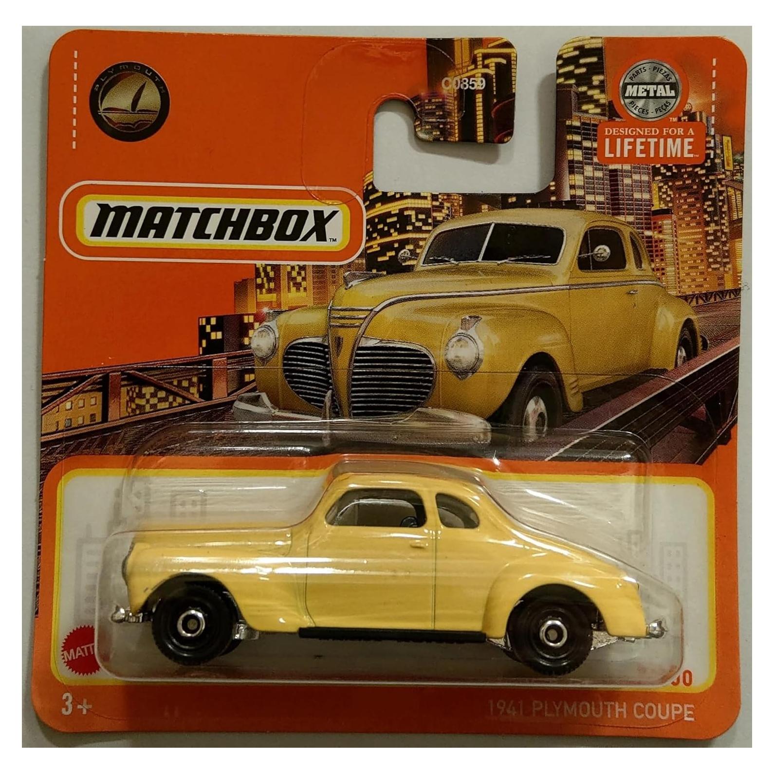 Coche de Modelo Matchbox 1941 Plymouth Coupe Amarillo