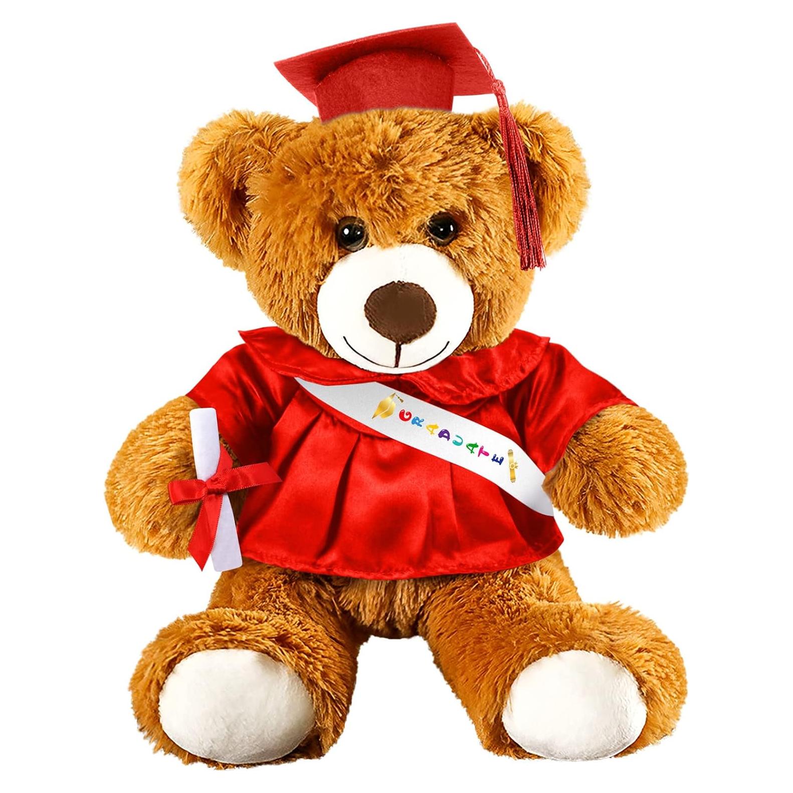 Oso de Graduación 2025 Foilswirl 35 cm Rojo con Toga y Gorra