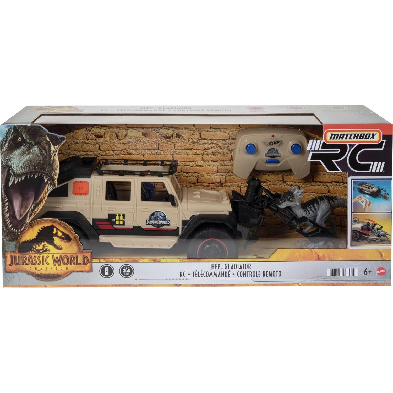 Matchbox Jeep Gladiator R/C Jurassic World con Dracorex 15 cm