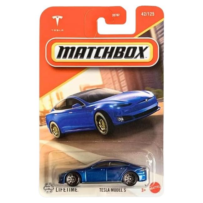 Coche de Fundición Tesla Model S Matchbox 1:64 Azul 42/125
