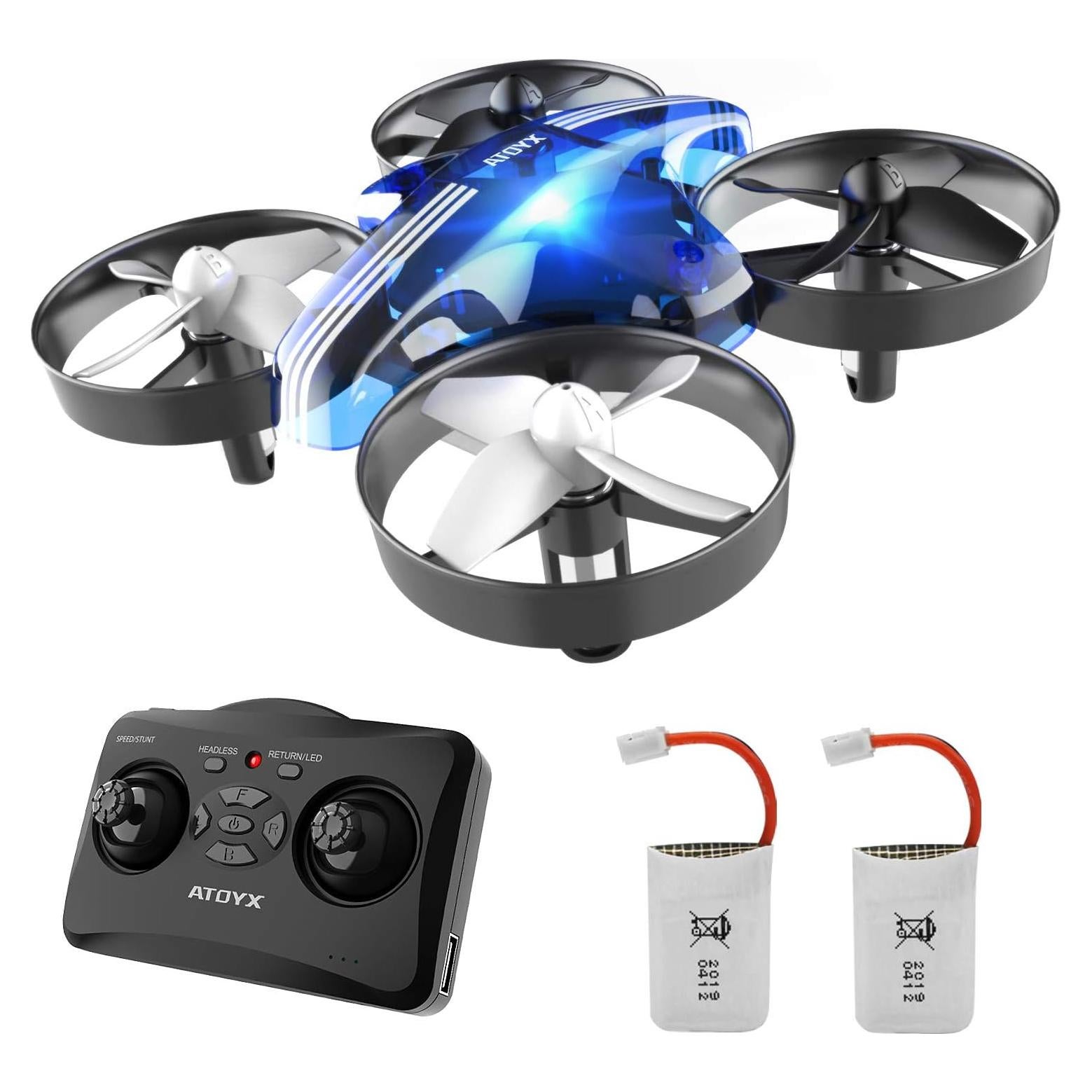 Mini Drone ATOYX Azul para Niños, Control Remoto y LED
