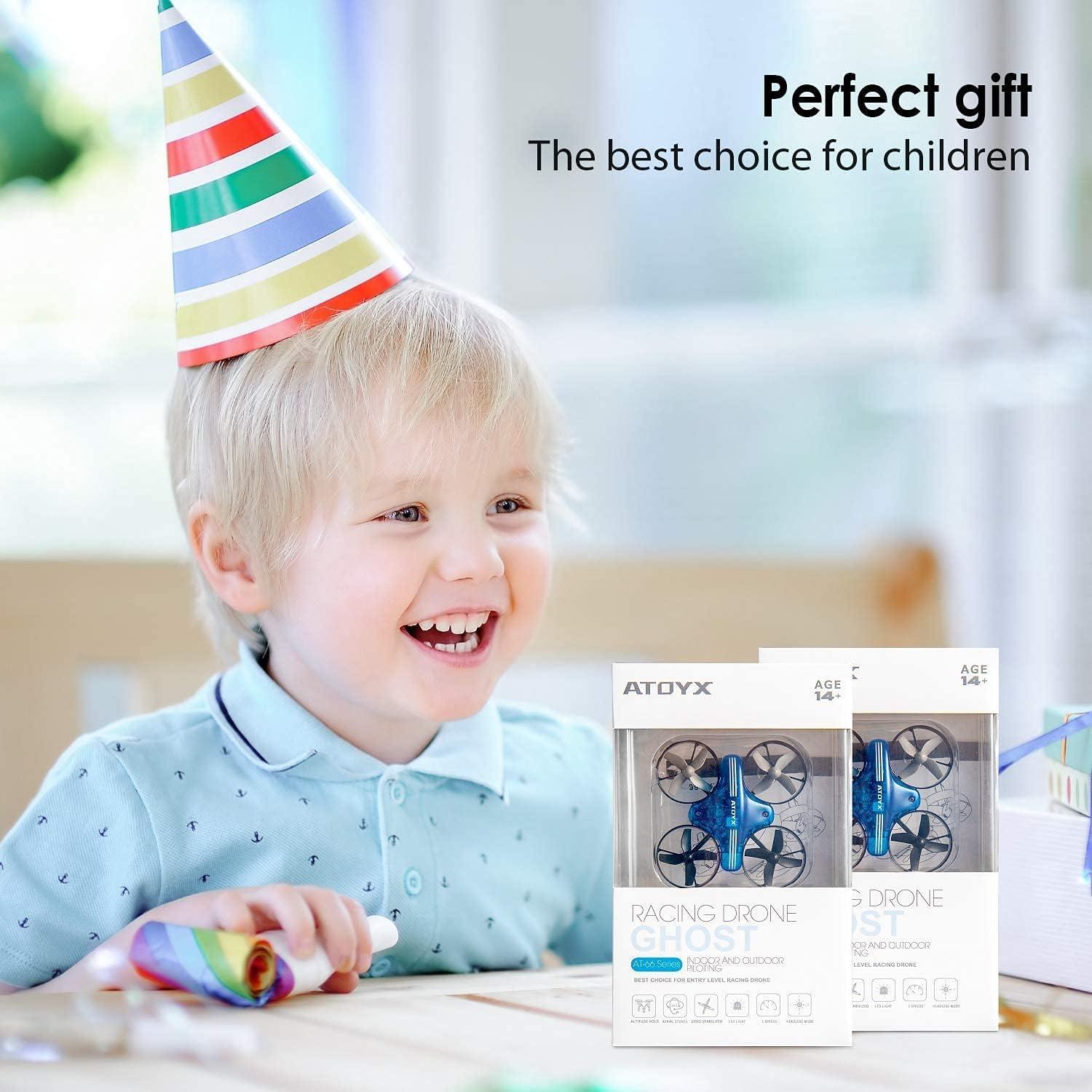 Mini Drone ATOYX Azul para Niños, Control Remoto y LED