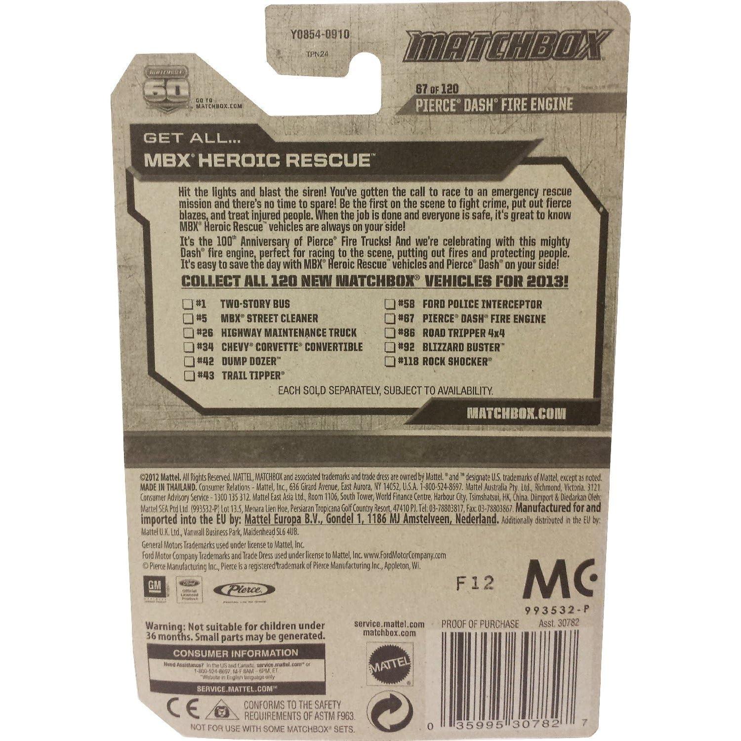 Camión de Bomberos Pierce Dash Matchbox 2014 Escala 1:64