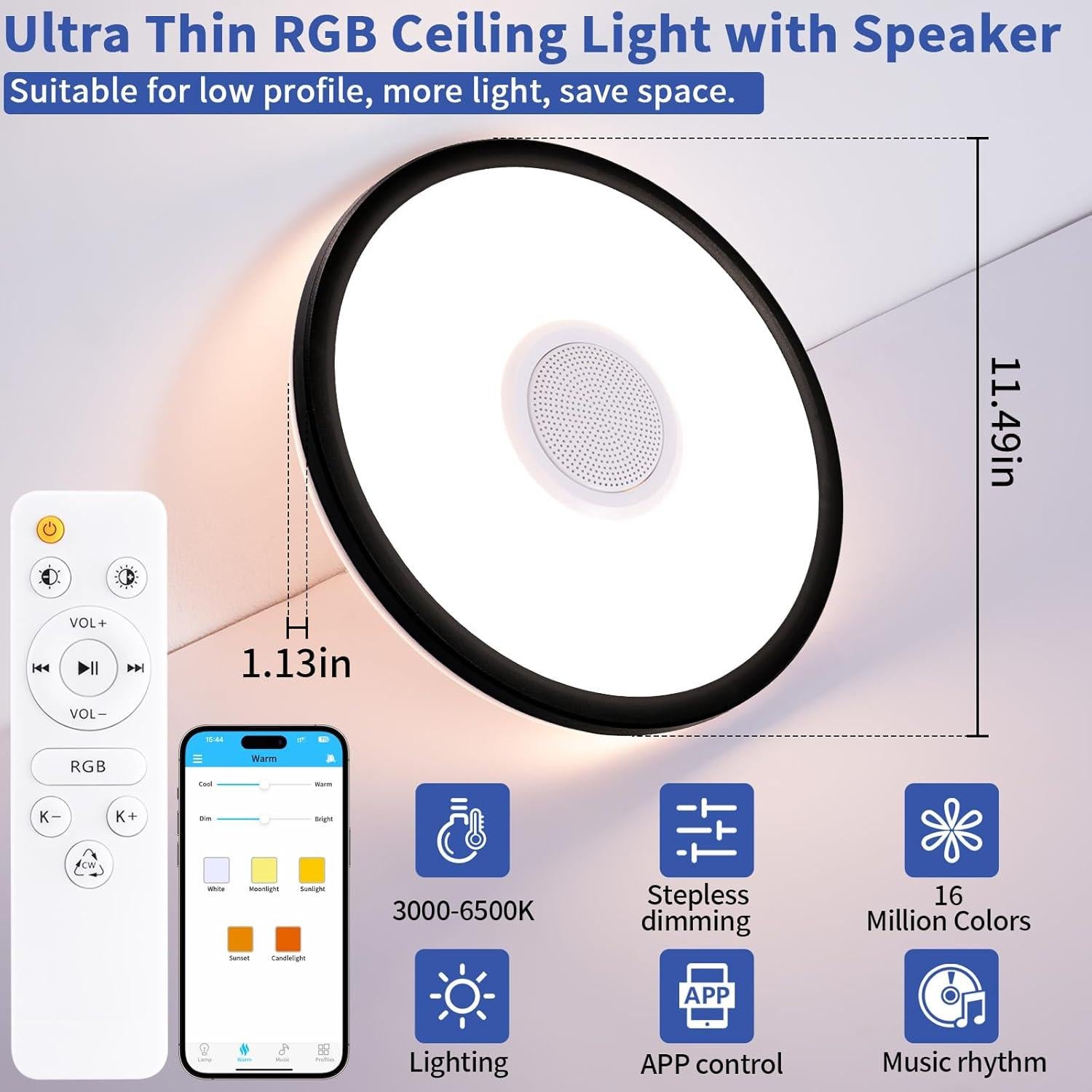 Luz de Techo LED RGB UprizeP 24W con Altavoz Bluetooth