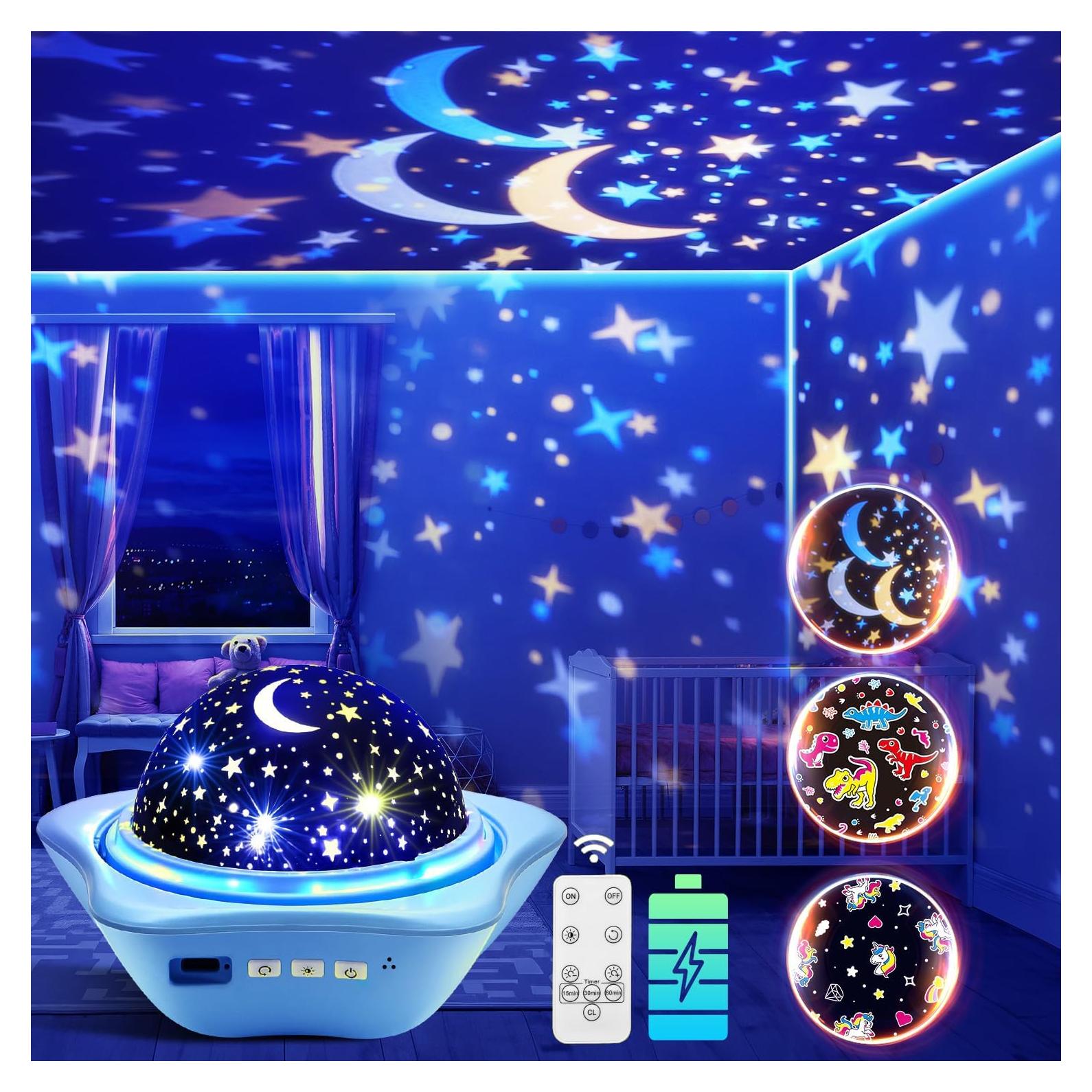 Star Lights for Ceiling, 42 Lighting Modes+6 Flims Star Projector for Kids, Rechargeable Ceiling Light with Remote, 360° Rotation Nursery Night Light, Timer+Dimmer Ceiling Stars Light Projector