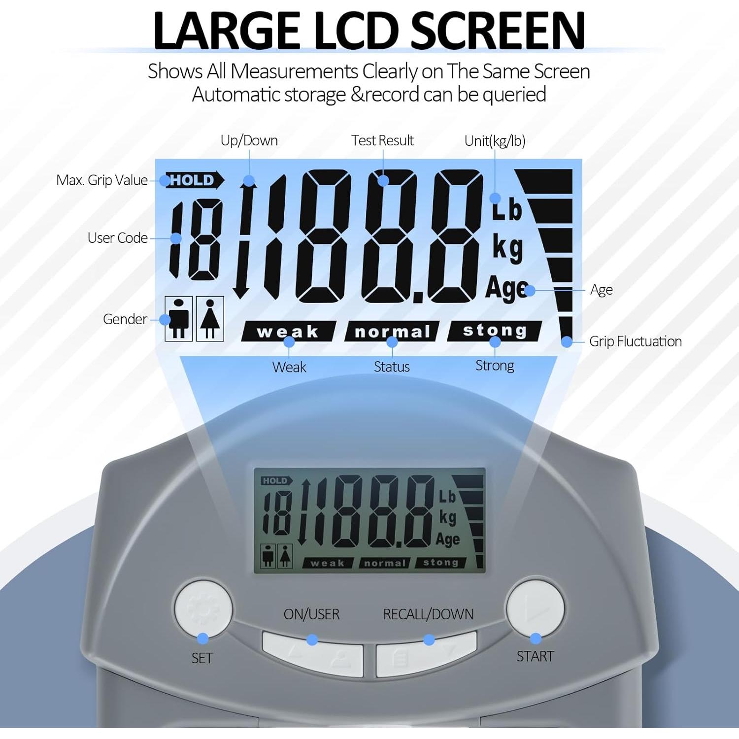 Dinamómetro de Agarre KYTO 220 Lbs Ajustable con Pantalla LCD