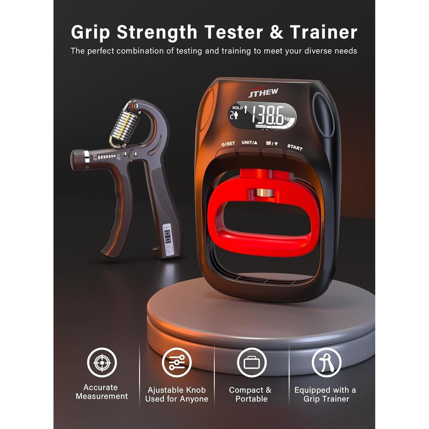 Entrenador de Fuerza de Agarre JTHEW - Dinamómetro Electrónico 180kg