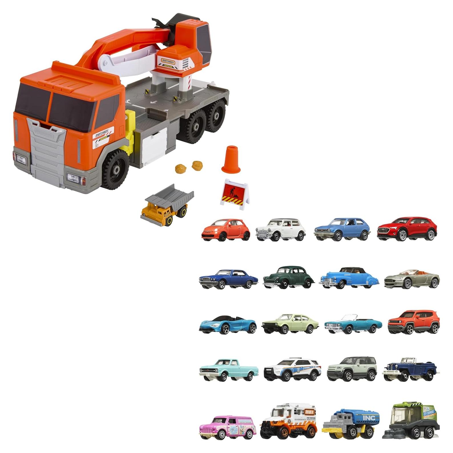 Excavadora Transformadora Matchbox 1:64 + Paquete 20 Vehículos