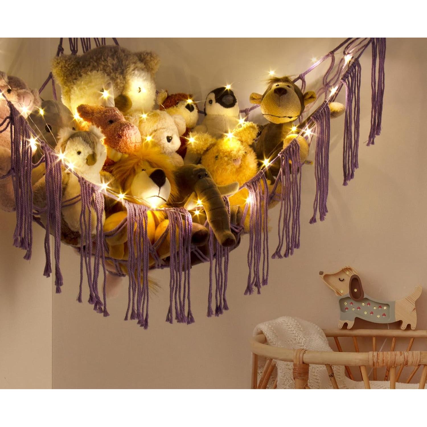 Hamaca Organizadora de Peluches RelaxScene Morada LED