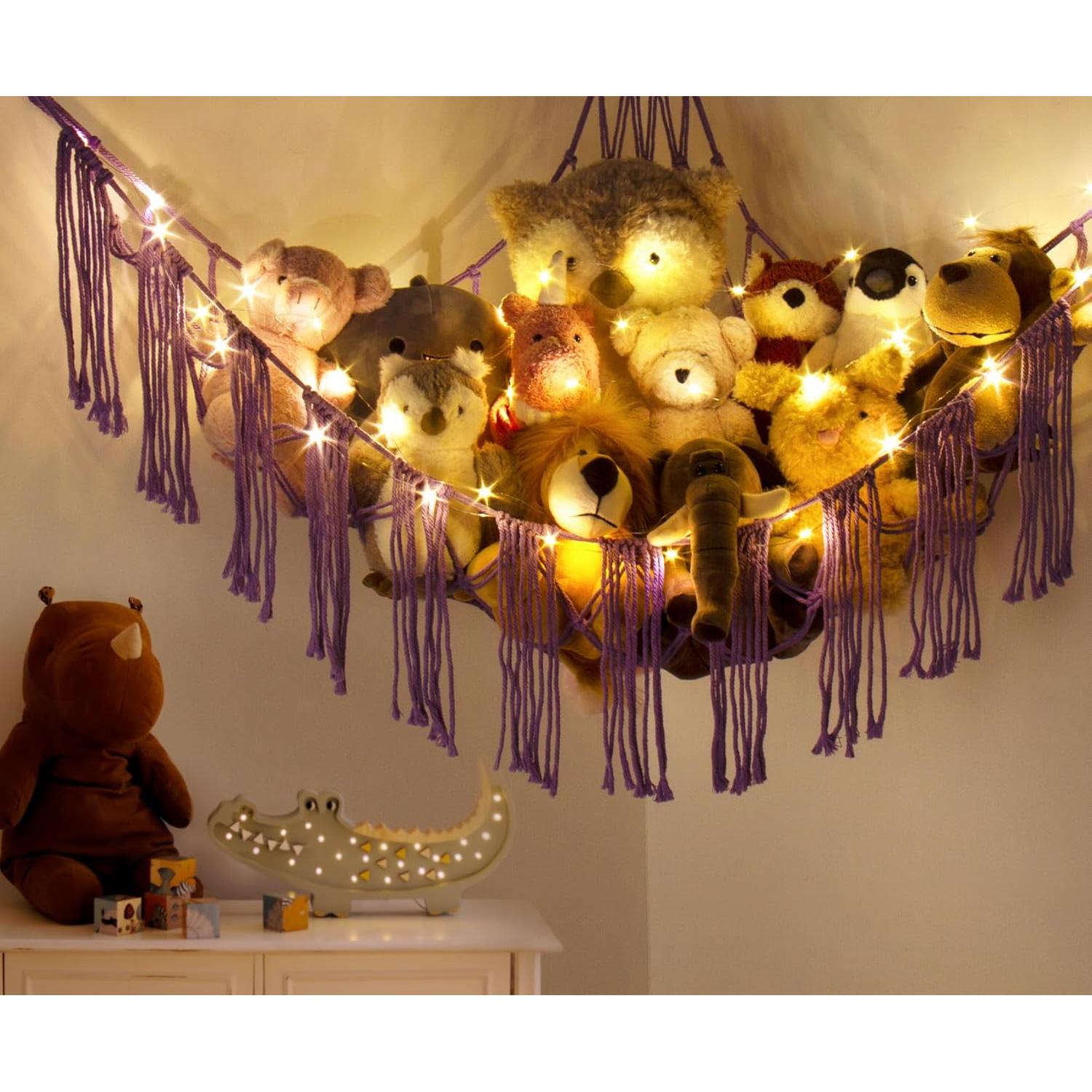 Hamaca Organizadora de Peluches RelaxScene Morada LED