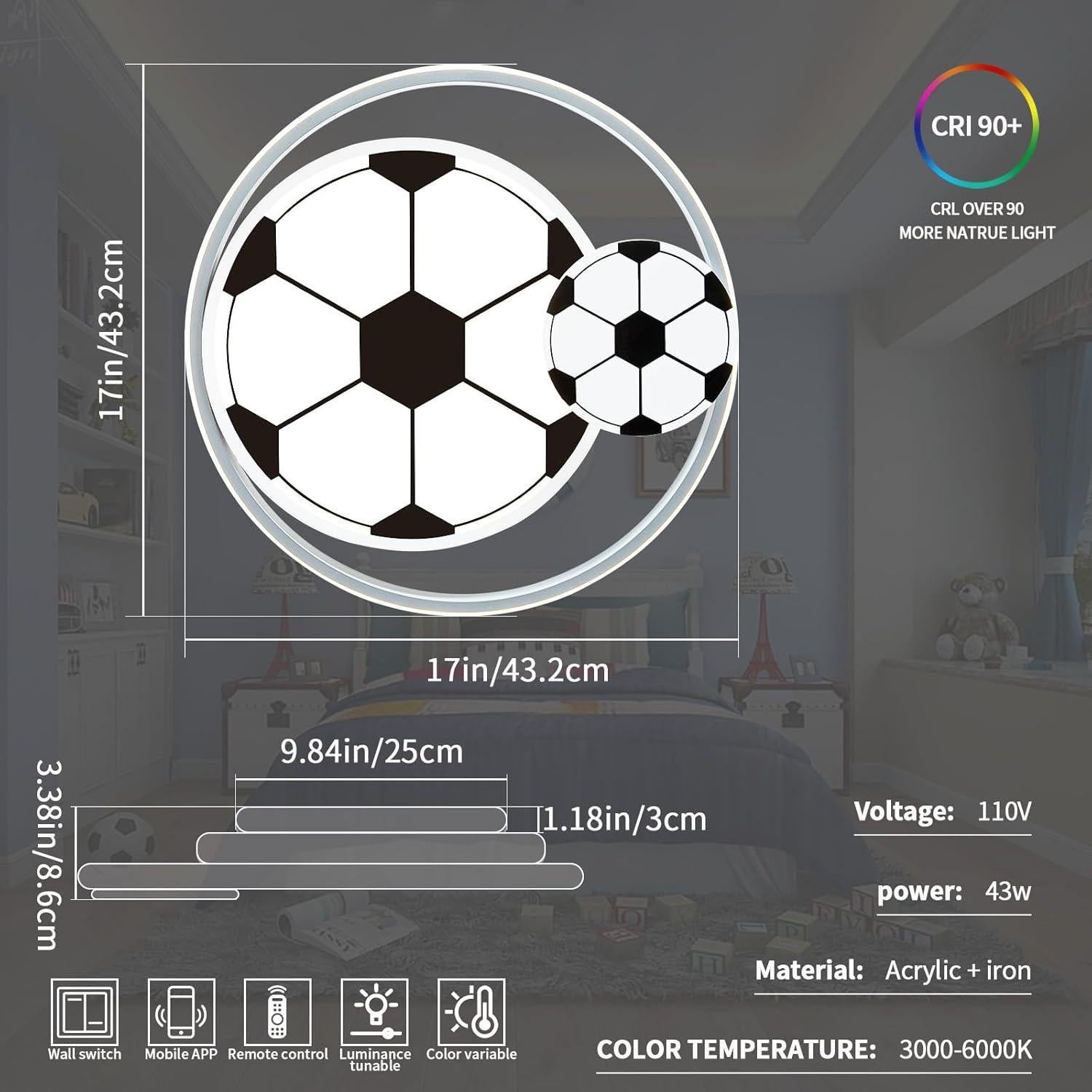 Luz de Techo LED Regulable Shine LUEST Fútbol 43cm