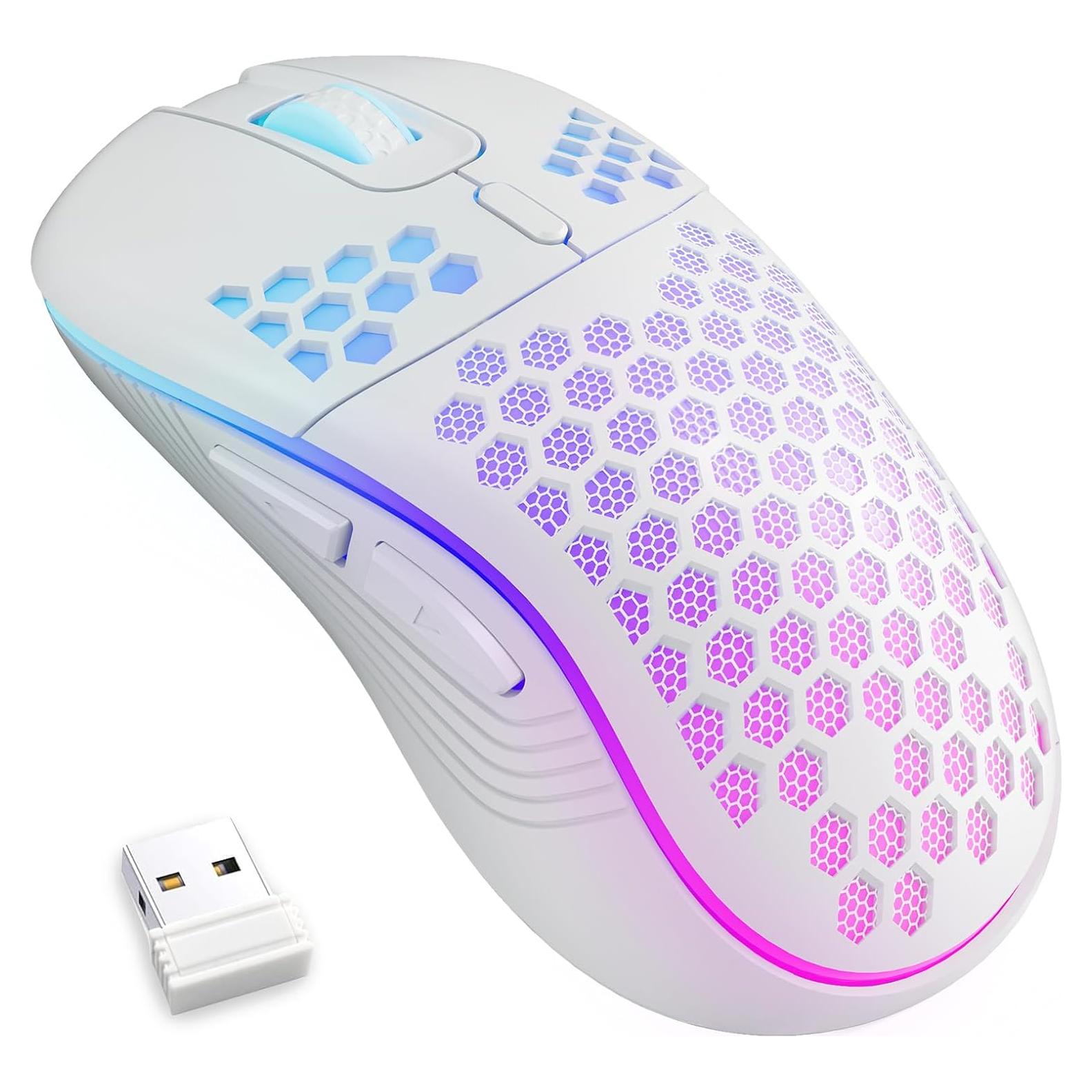 Ratón Gaming Inalámbrico MELOGAGA RGB 7 Colores 1600 DPI - Blanco