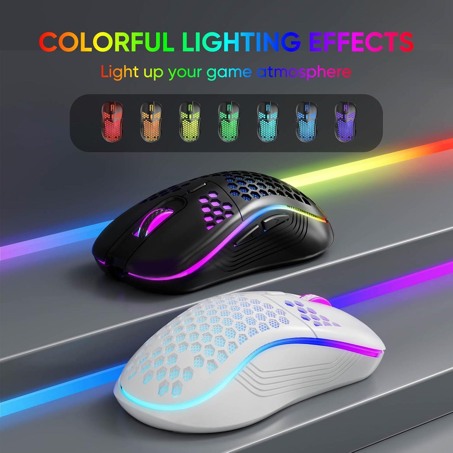 Ratón Gaming Inalámbrico MELOGAGA RGB 7 Colores 1600 DPI - Blanco