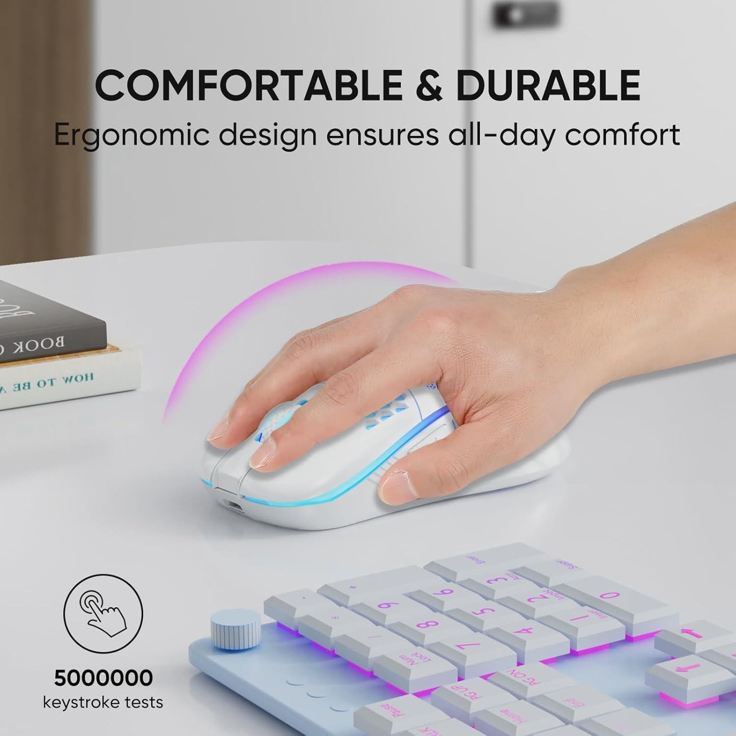 Ratón Gaming Inalámbrico MELOGAGA RGB 7 Colores 1600 DPI - Blanco