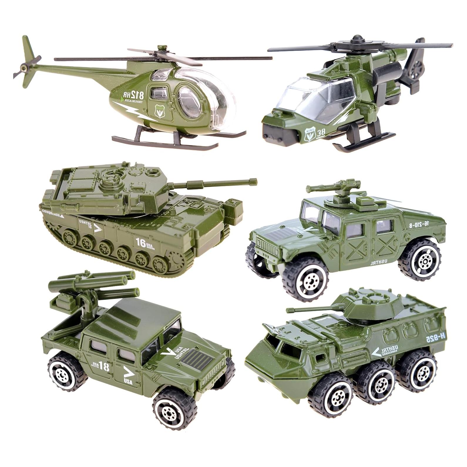 Conjunto de 6 Vehículos Militares Diecast PowerTRC - Tanque, Camión, Helicópteros