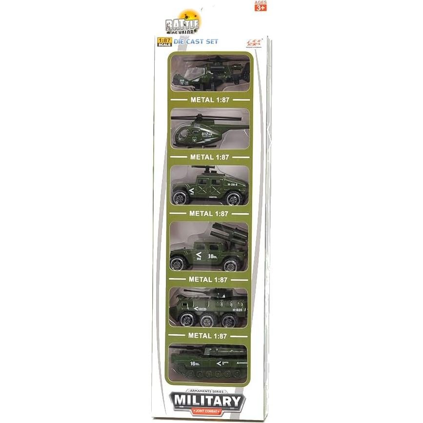Conjunto de 6 Vehículos Militares Diecast PowerTRC - Tanque, Camión, Helicópteros