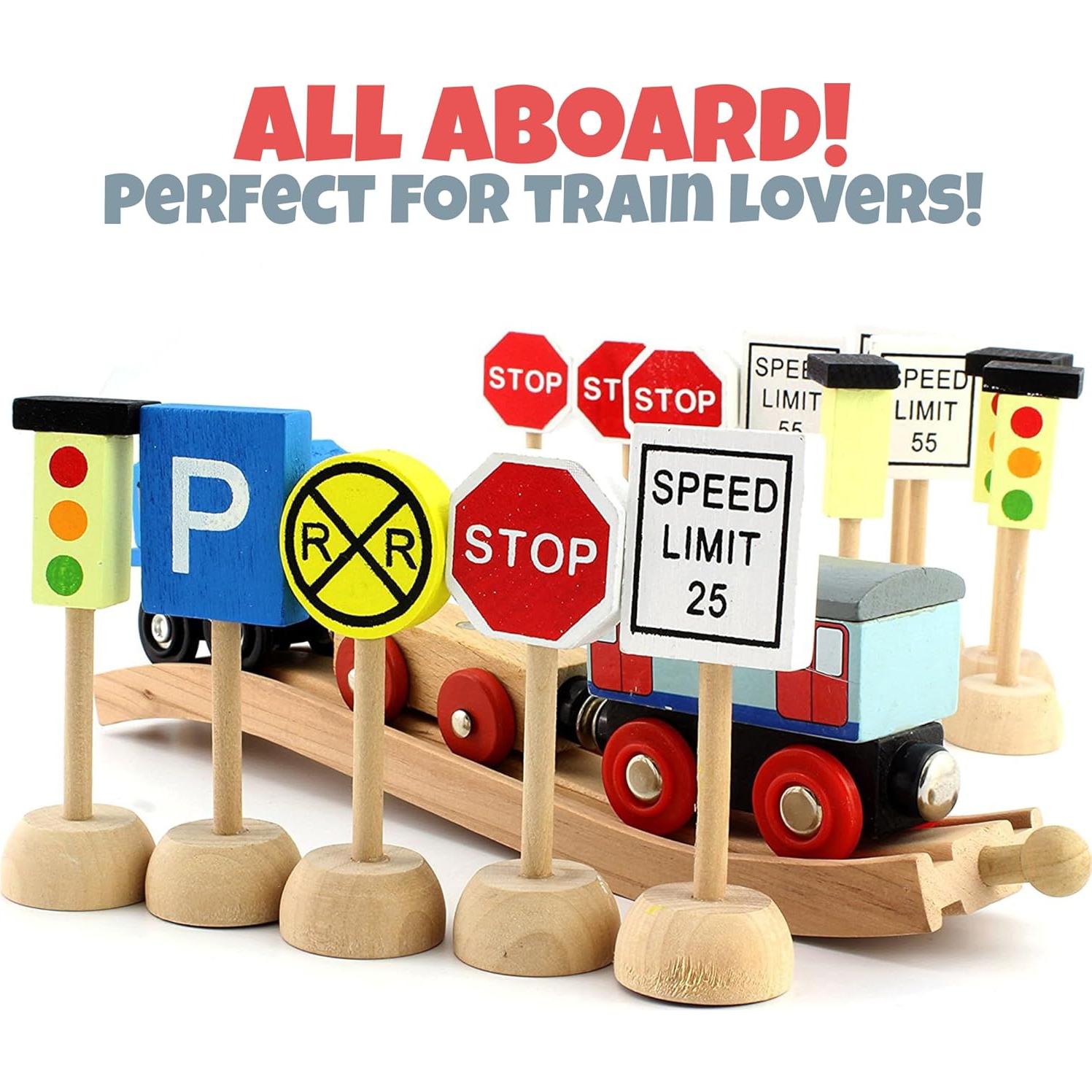 Juego de Señales de Tráfico de Madera Attatoy - 14 Piezas