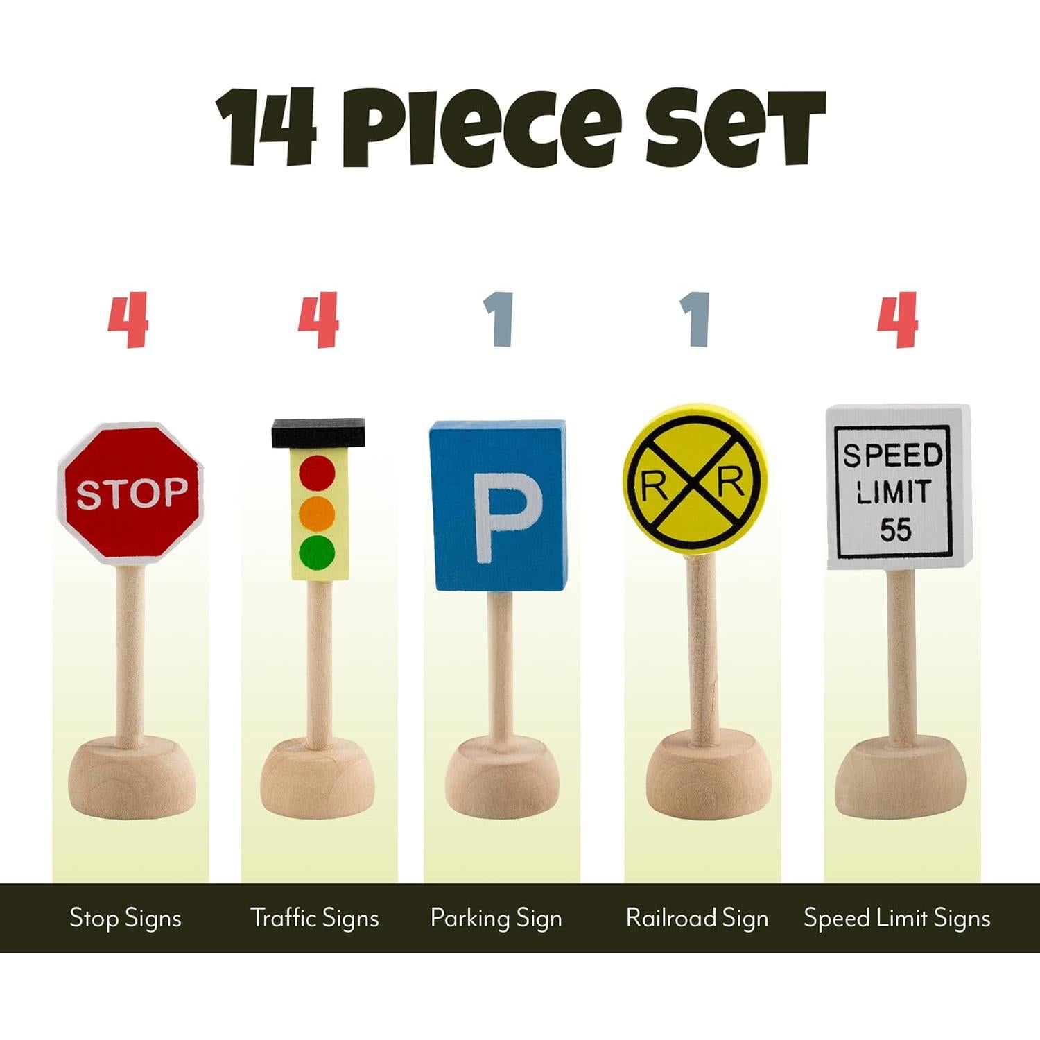 Juego de Señales de Tráfico de Madera Attatoy - 14 Piezas