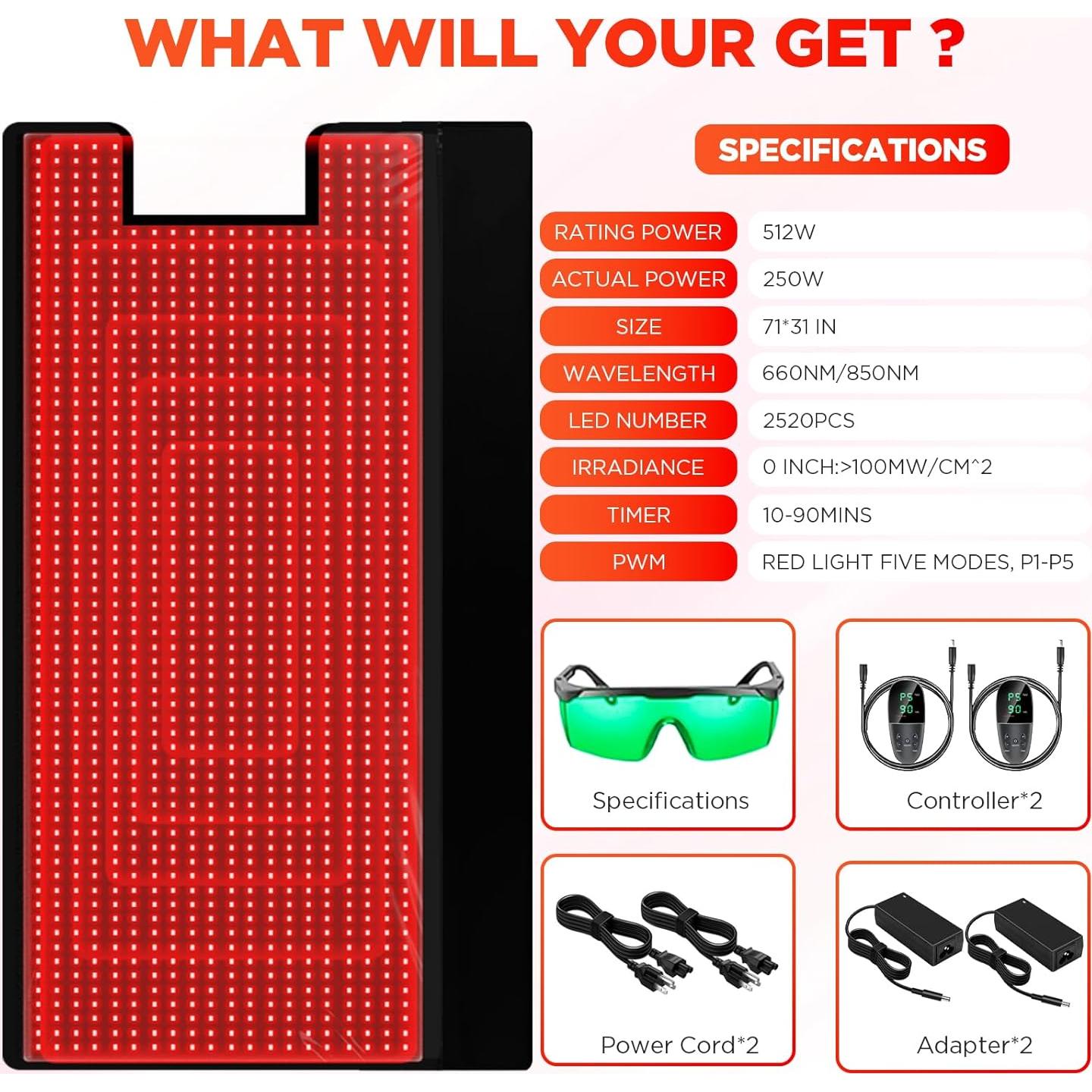 Almohadilla Terapia Luz Roja ADVARAYS 2520 LEDs 180x79 cm