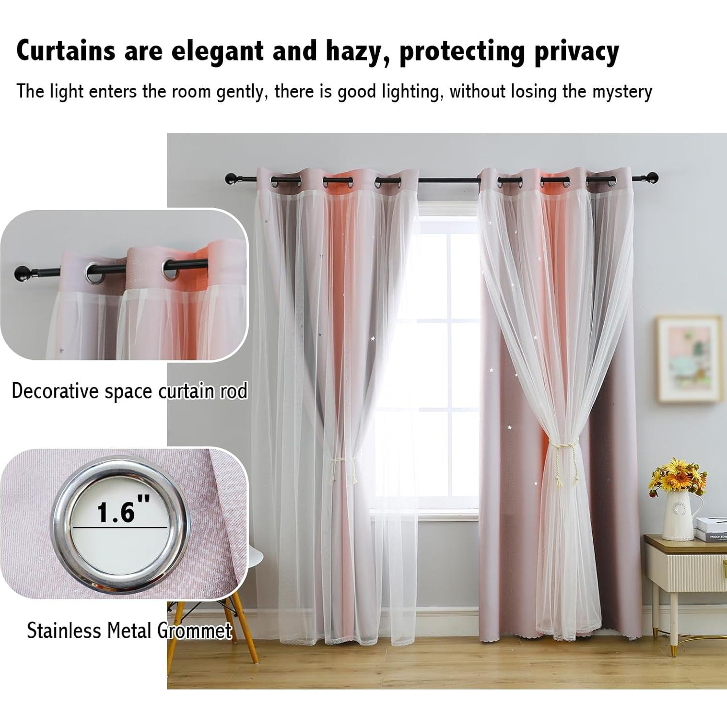 Cortina Opaca Anytime Rosa Gris 132x241 cm para Niñas