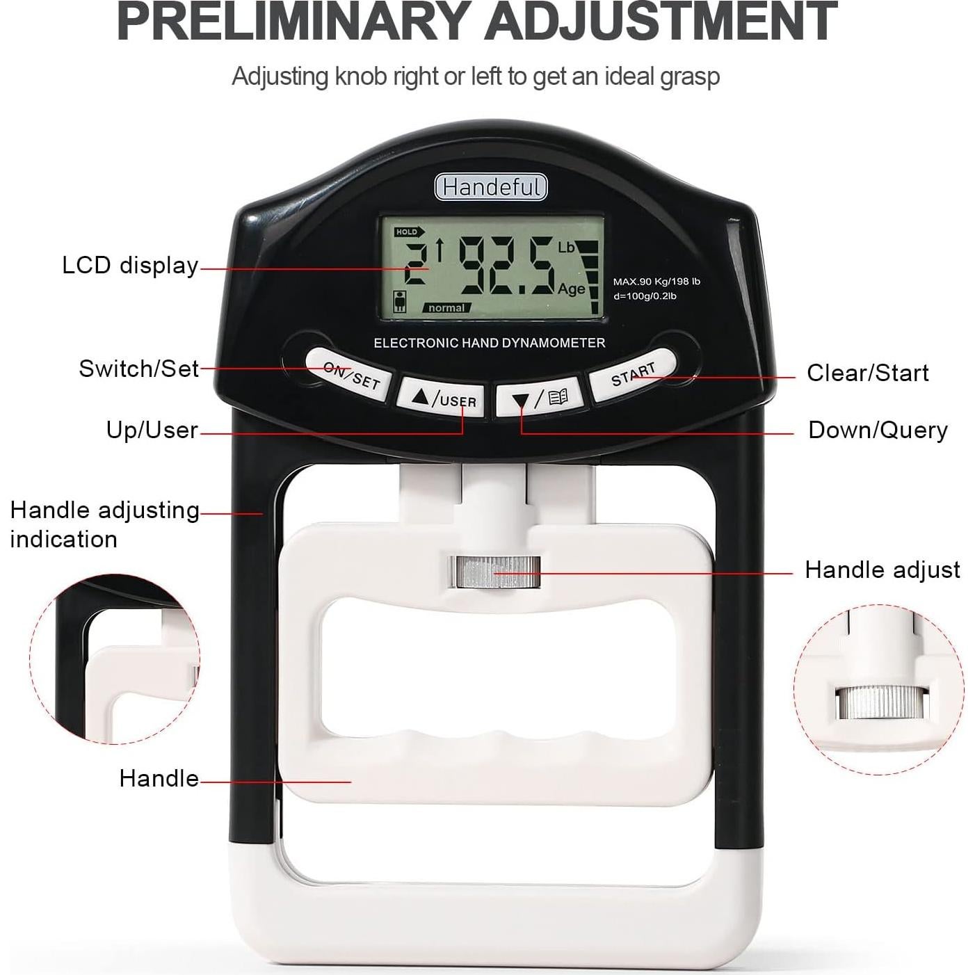 Tester de Fuerza de Agarre Handeful - Medidor Digital 90kg