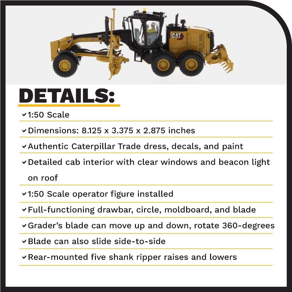 Diecast Masters Motoniveladora Caterpillar 150 1:50 Detalles Realistas