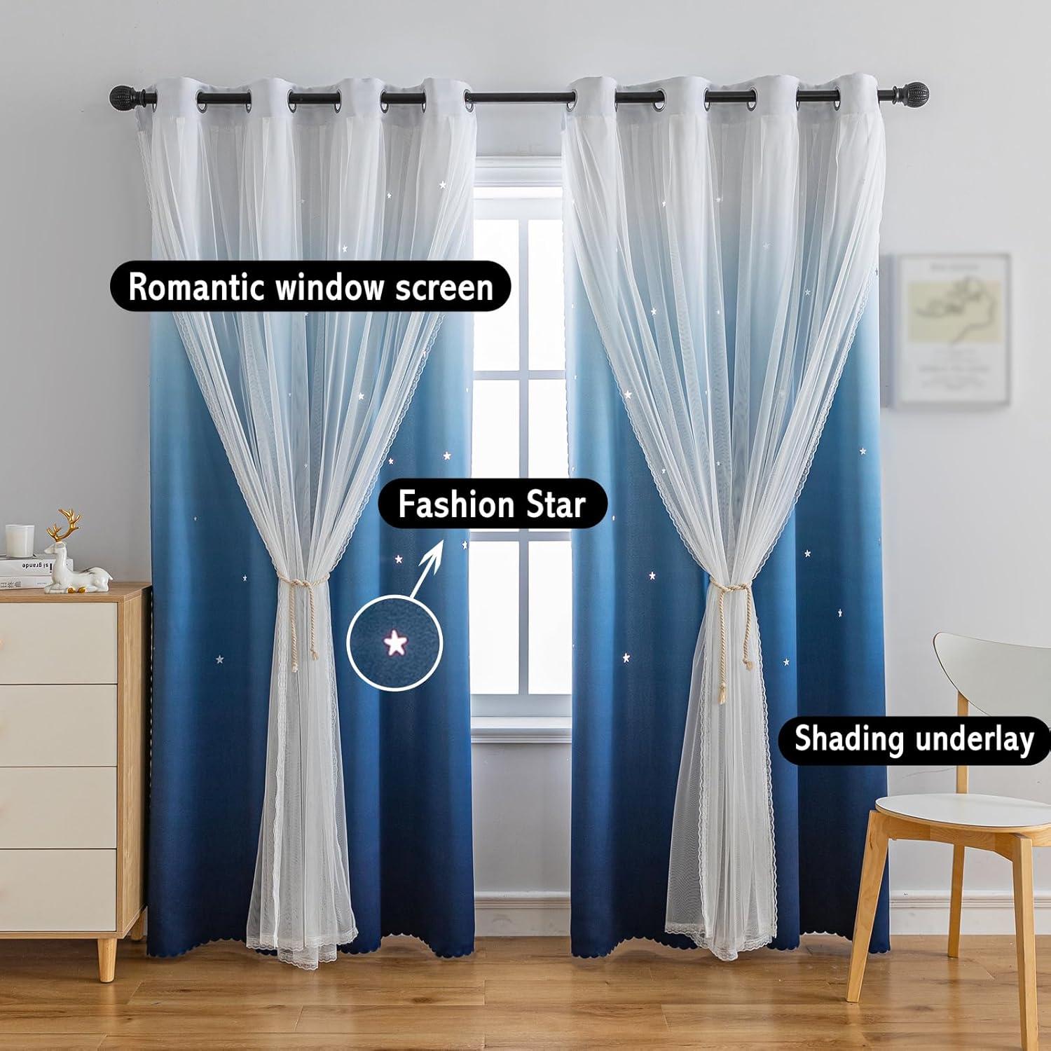 Cortina Opaca Anytime 1 Panel Azul 132x213 cm para Niñas