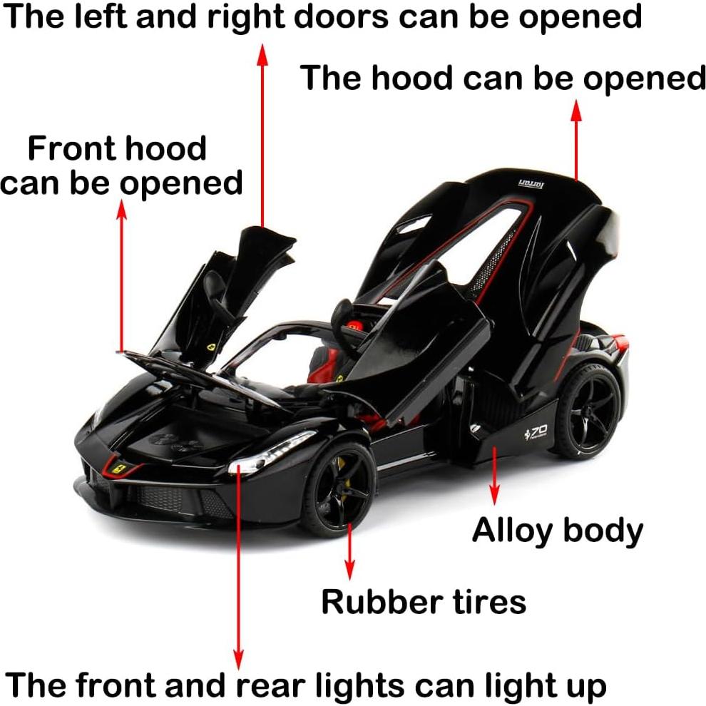 Coche de Juguete LaFerrari Negro 1:24 iLooboo con Luz y Sonido