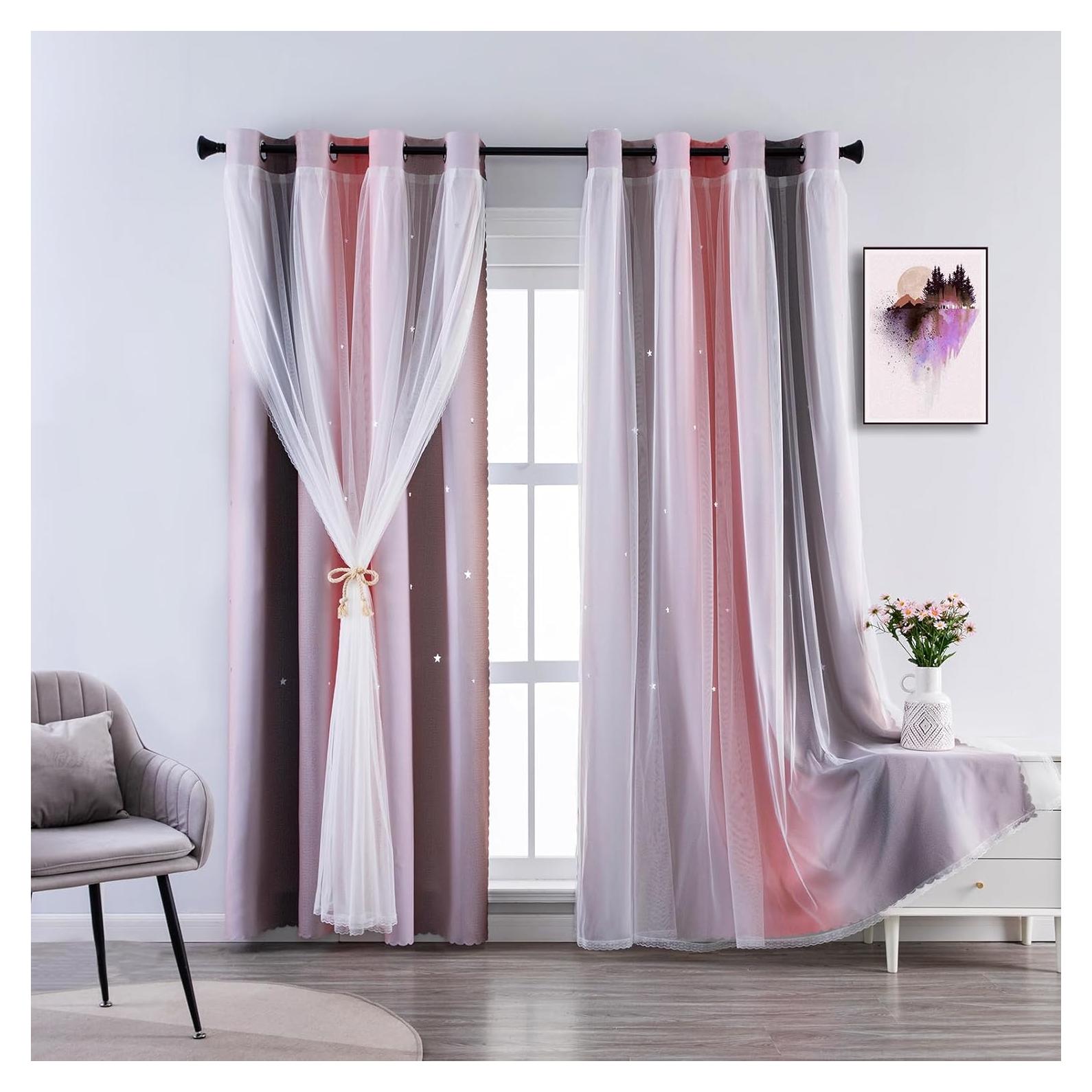 Cortina Opaca Anytime Rosa Gris 132x213 cm para Niñas