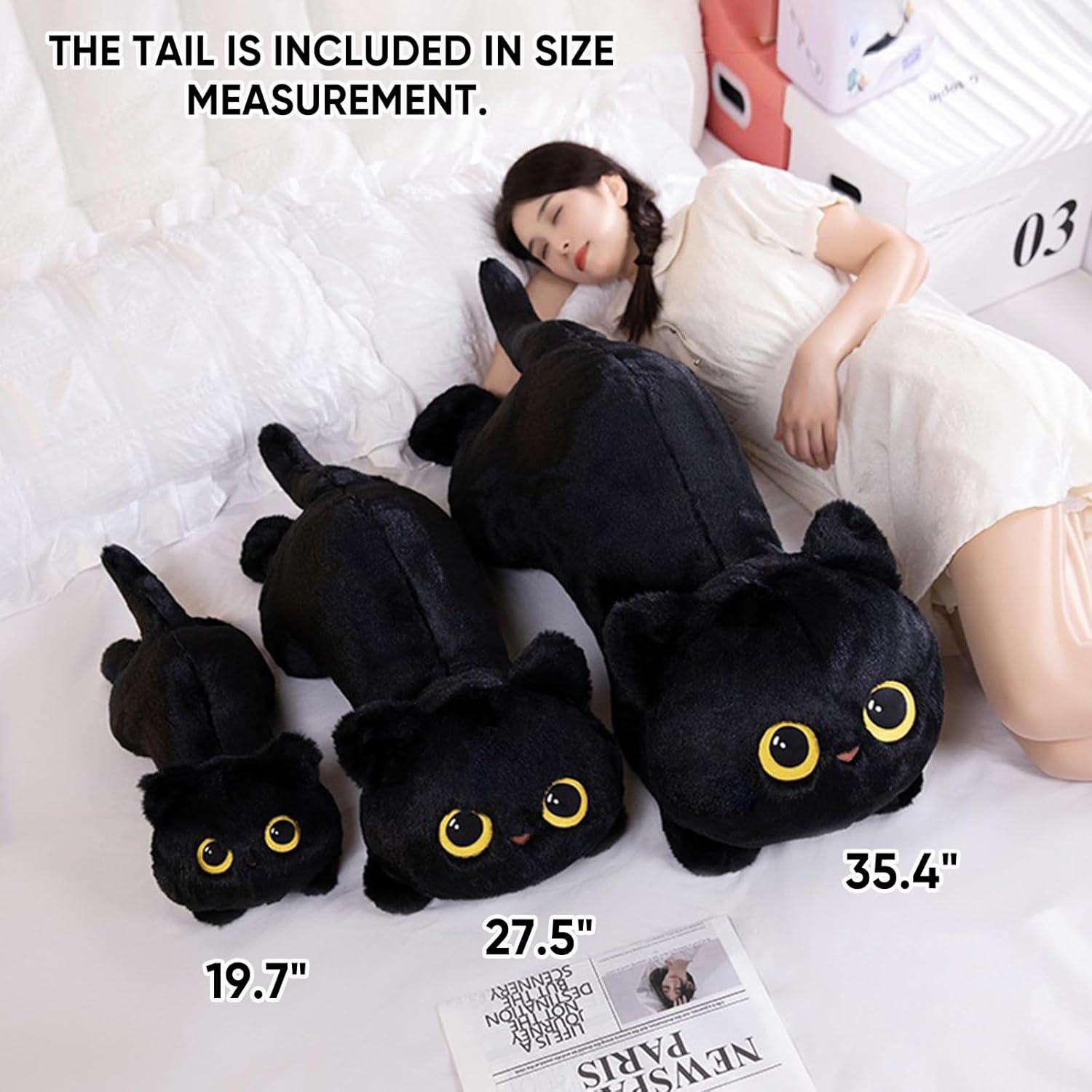PEACH CAT 19.7" Long Cat Plush Pillow Cute Kitten Stuffed Animals Plushies Toy Gifts for Kids Black
