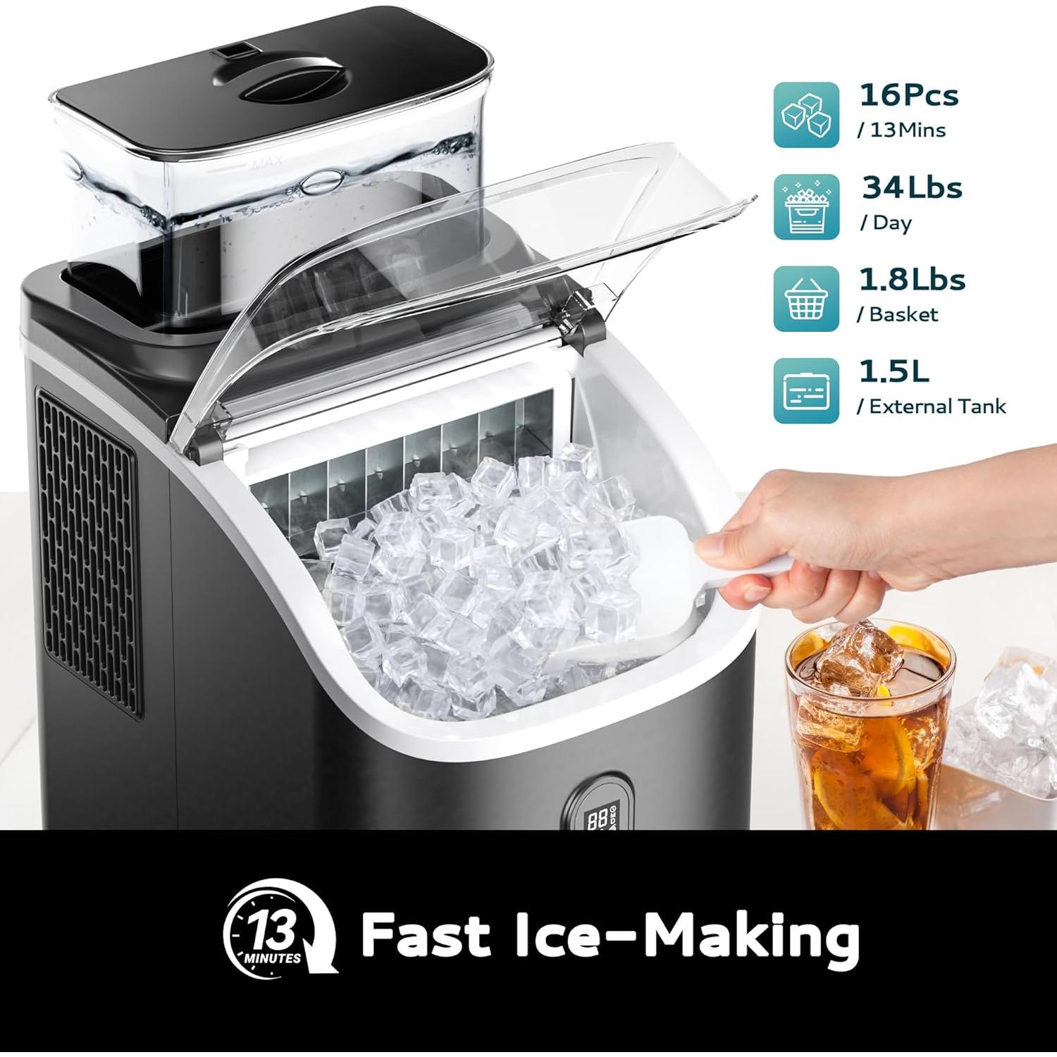 Máquina de Hielo EUHOMY 15,42 kg con Tanque Externo y Auto-Limpieza