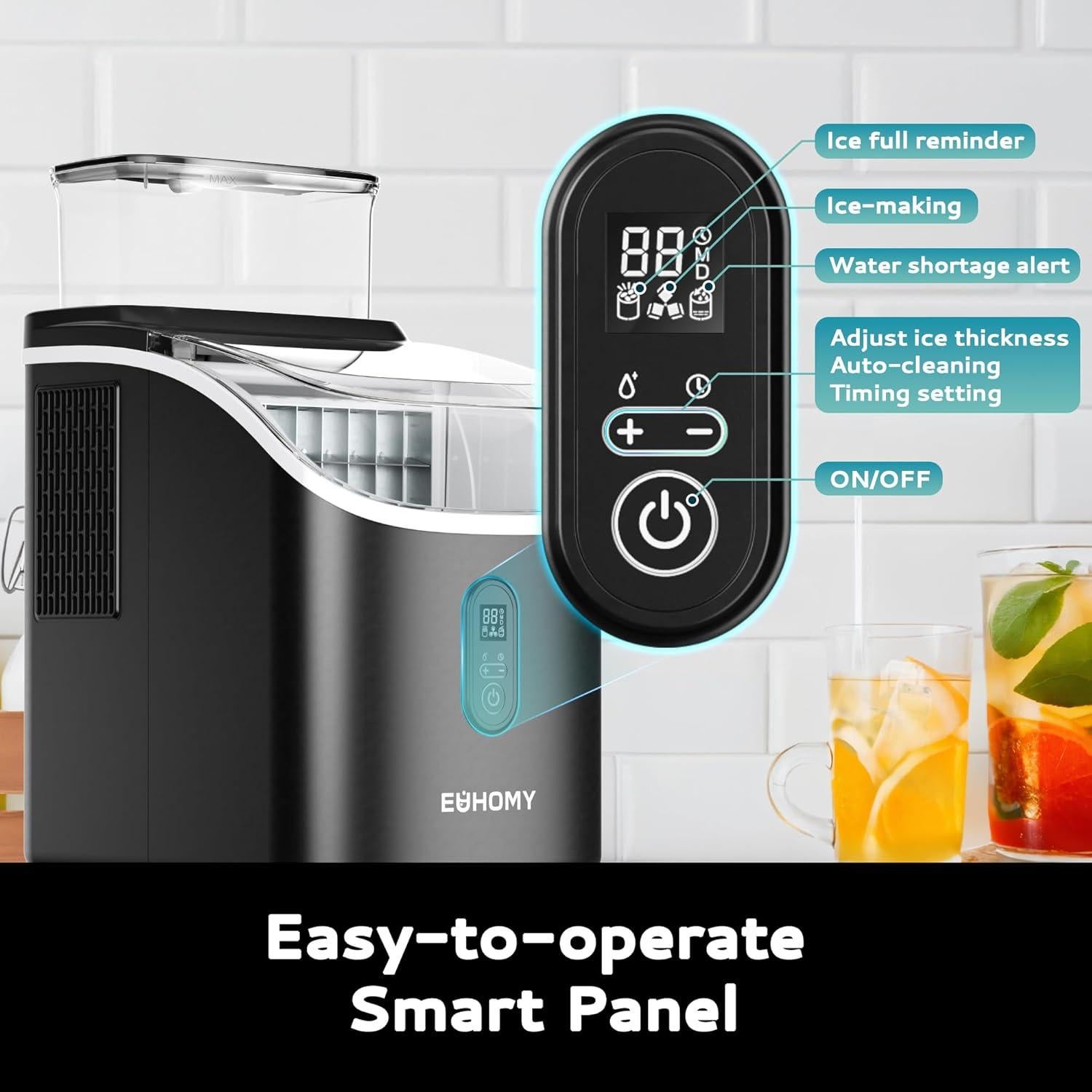 Máquina de Hielo EUHOMY 15,42 kg con Tanque Externo y Auto-Limpieza