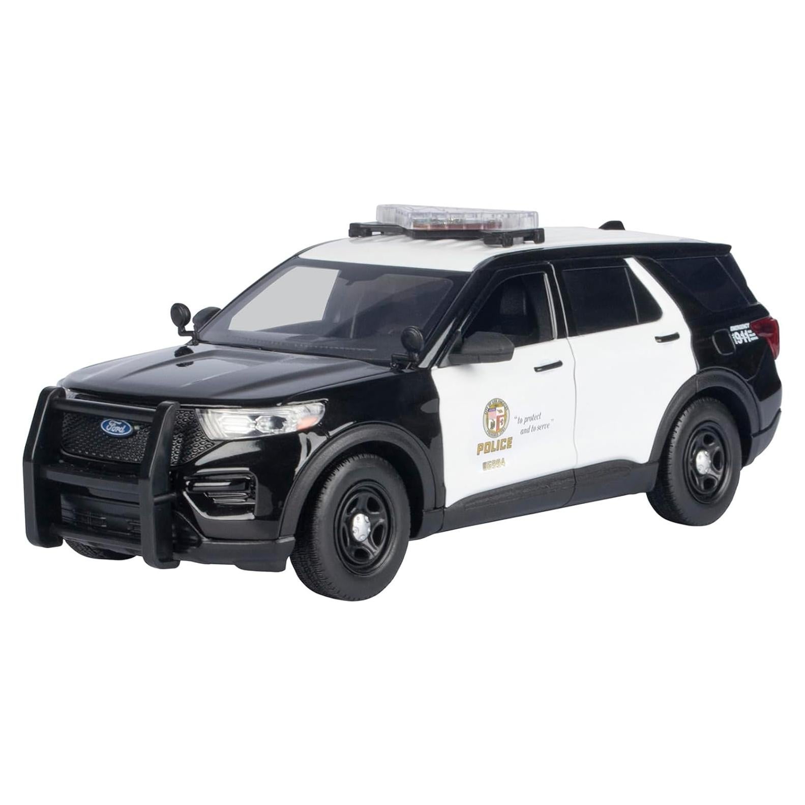 2022 Police Interceptor Utility Black and White with Flashing Light Bar and Front and Rear Lights and Sounds 1/24 Diecast Model Car by Motormax 79548