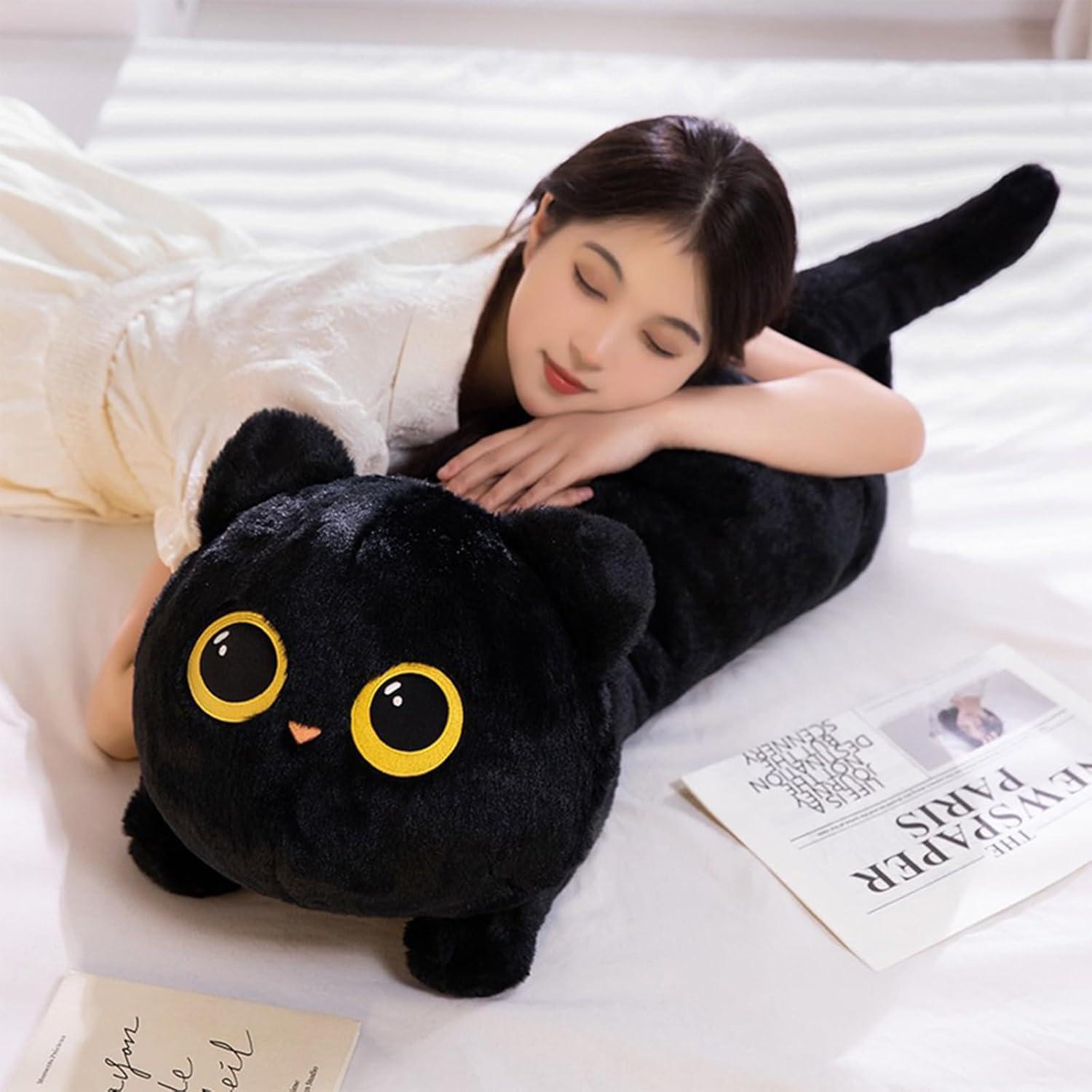 Almohada de Peluche Gato Largo PEACH CAT 89.9 cm Negro