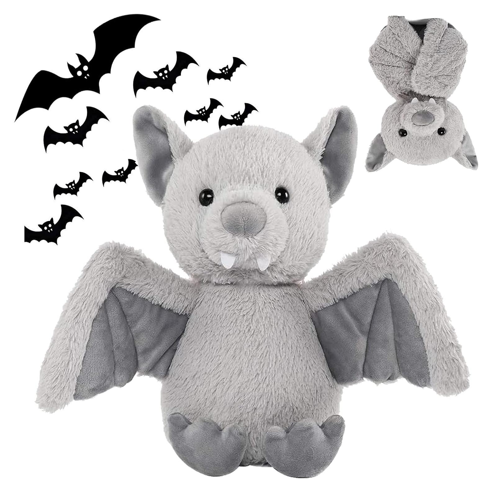 Muñeca de peluche murciélago AngelGift 28 cm suave gris