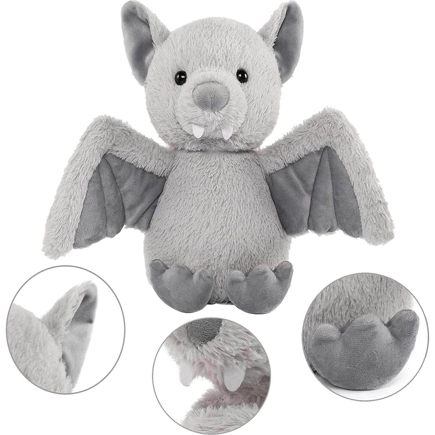 Muñeca de peluche murciélago AngelGift 28 cm suave gris