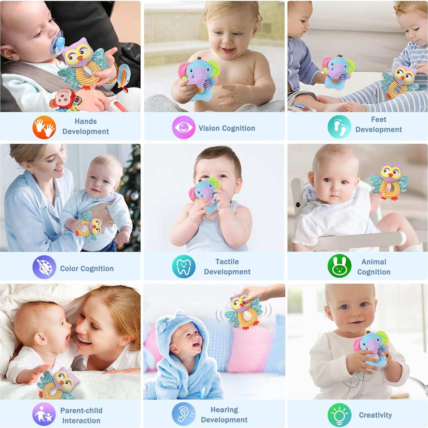 BLOOBLOOMAX Sock rattles for Babies 0-24 Months Baby Animal Foot Finder Educational Toys