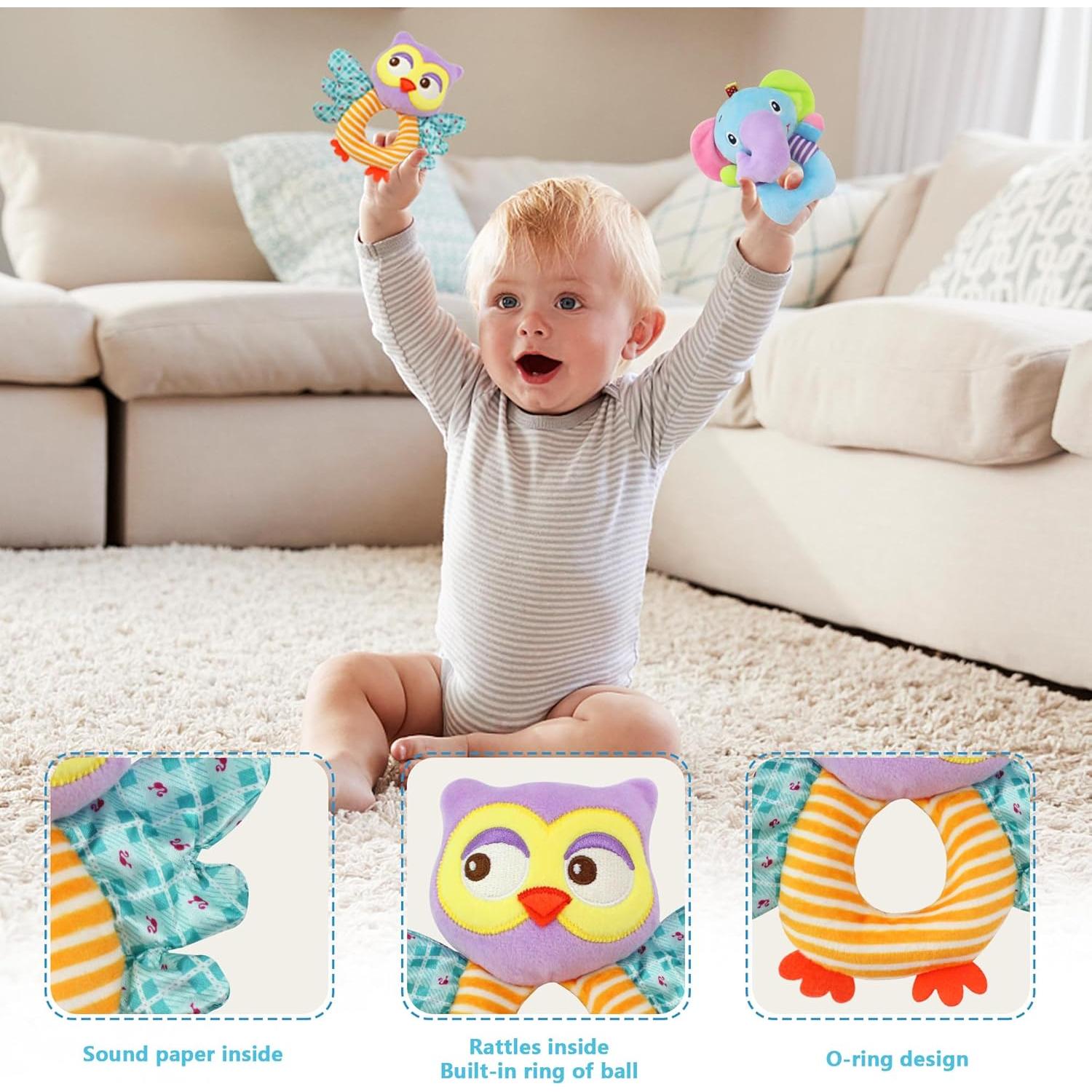 BLOOBLOOMAX Sock rattles for Babies 0-24 Months Baby Animal Foot Finder Educational Toys